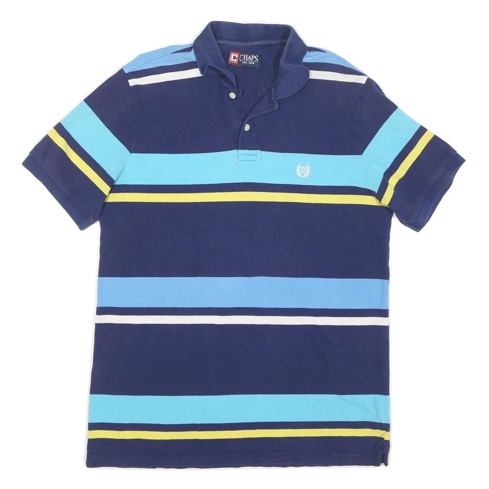 CHAPS Mens Blue & Yellow Striped Short Sleeve Polo Shirt M Cotton Blend Casual Refurbished - N/A refurbished available on Cerqular