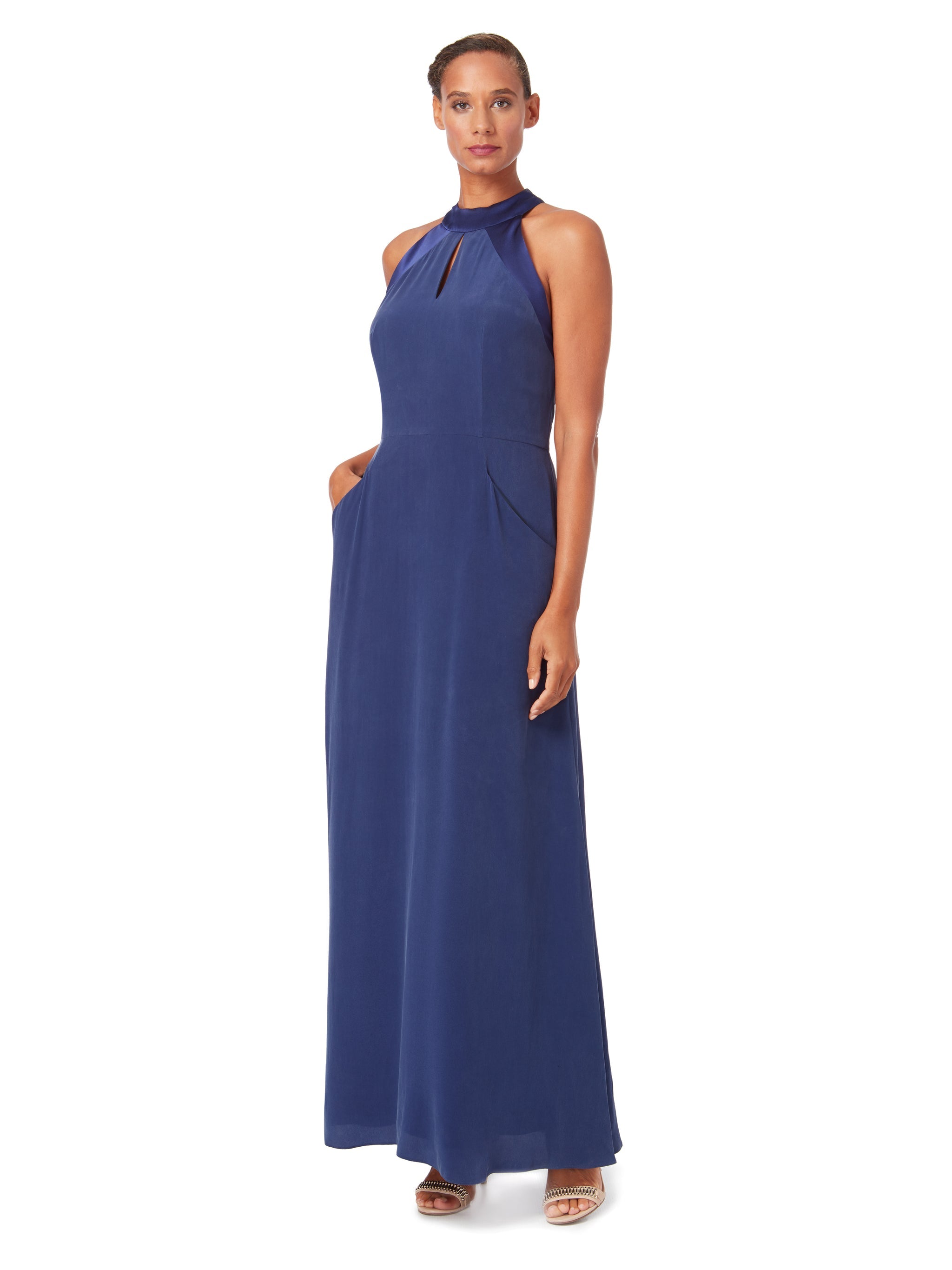 CASCADE | Halter-Neck Silk Maxi Dress | Colour: Frenchy | Size: UK 14 (US 8) Refurbished - N/A refurbished available on Cerqular