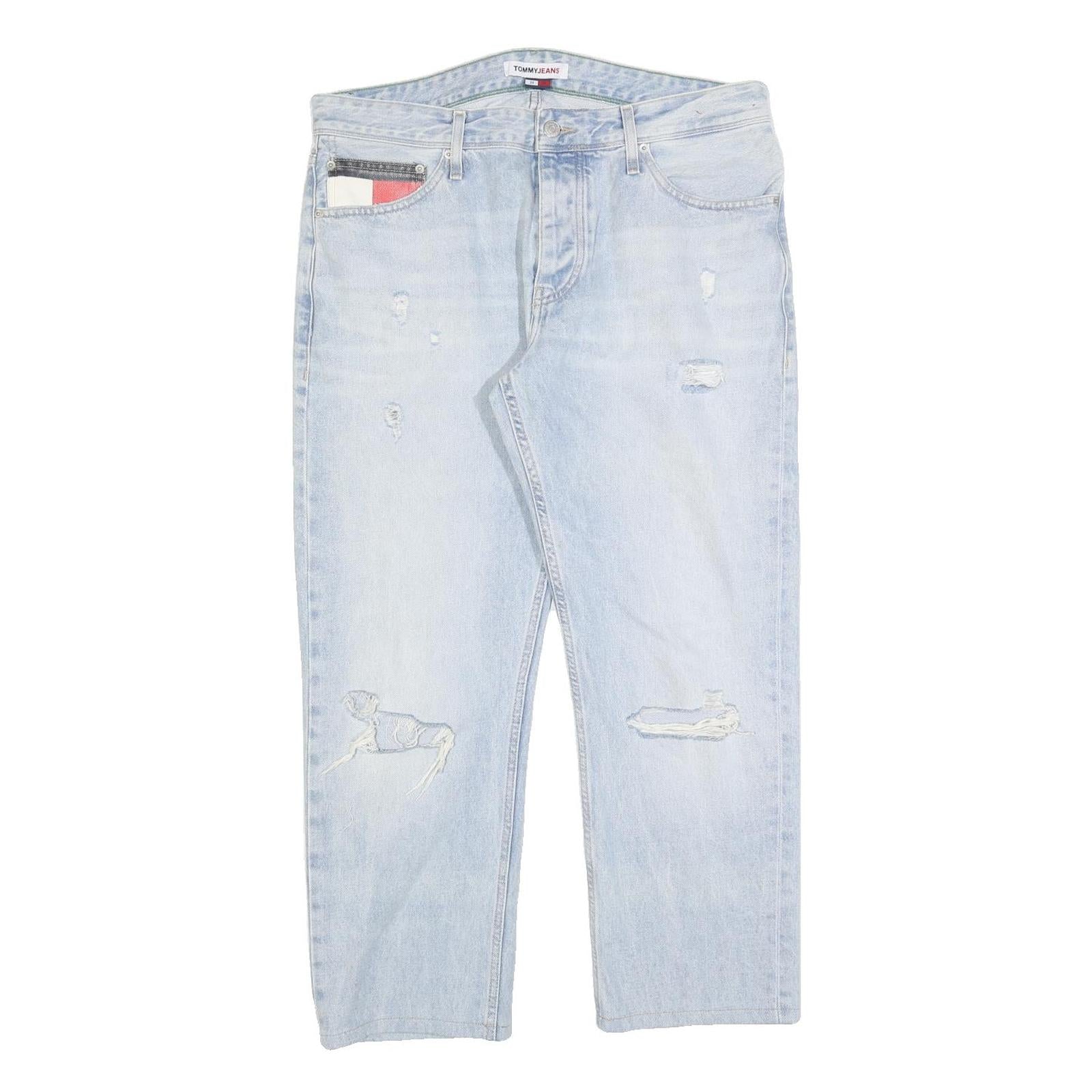TOMMY HILFIGER Mens Regular Fit Straight Denim Light Blue W34 L27 Casual Button Refurbished - N/A refurbished available on Cerqular