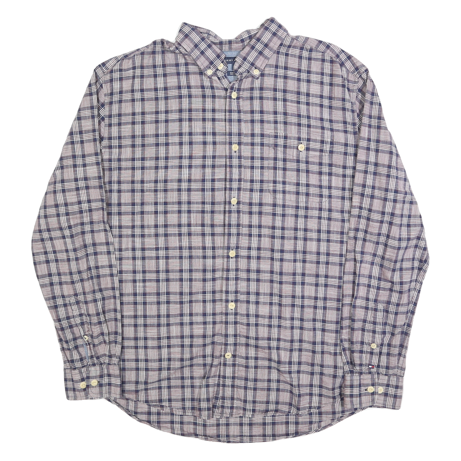 TOMMY HILFIGER Mens Blue & Maroon Check Shirt XL Casual Long Sleeve Button Down Refurbished - N/A refurbished available on Cerqular