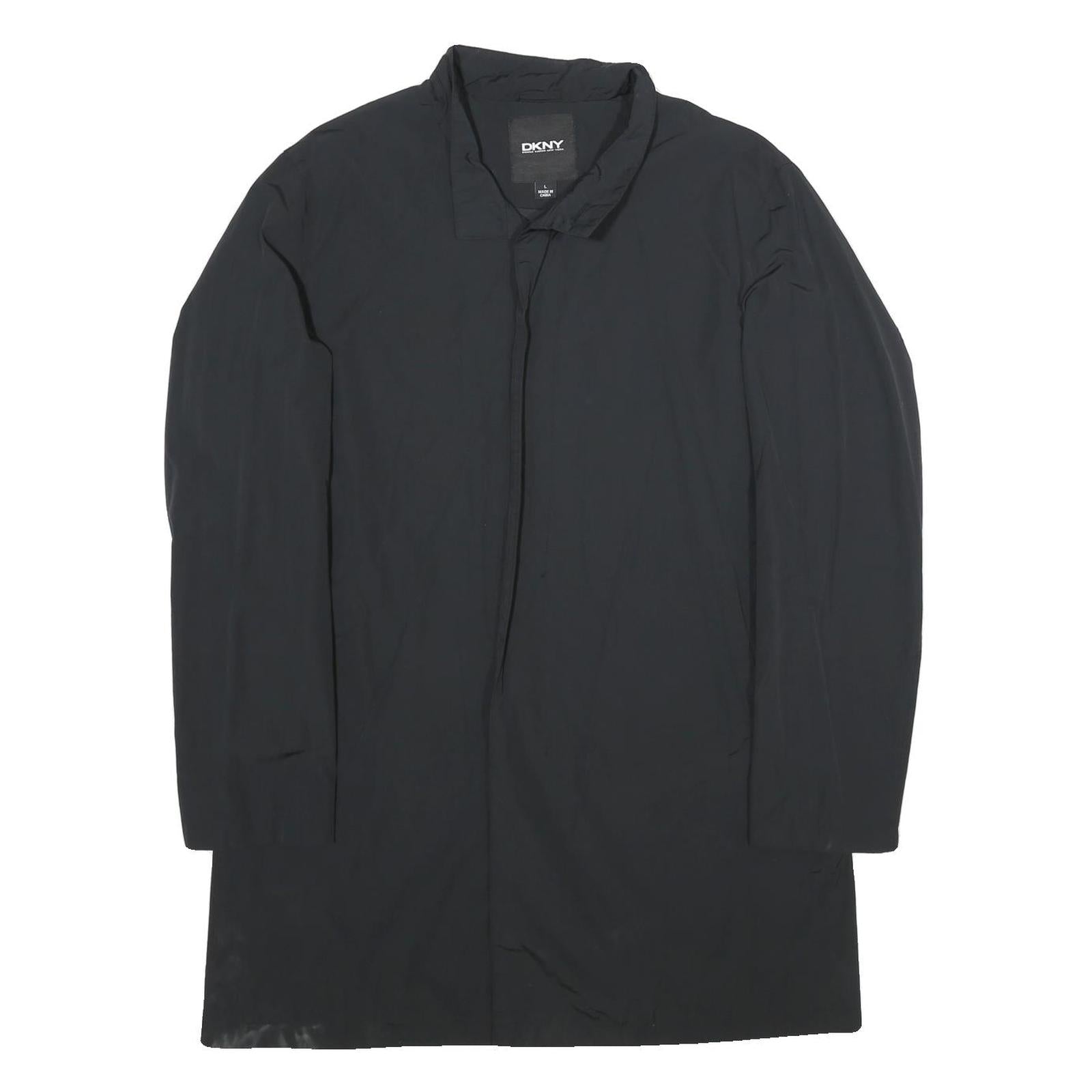 DKNY Mens Black Casual Jacket L Cotton Blend Button Closure Plain Style Refurbished - N/A refurbished available on Cerqular
