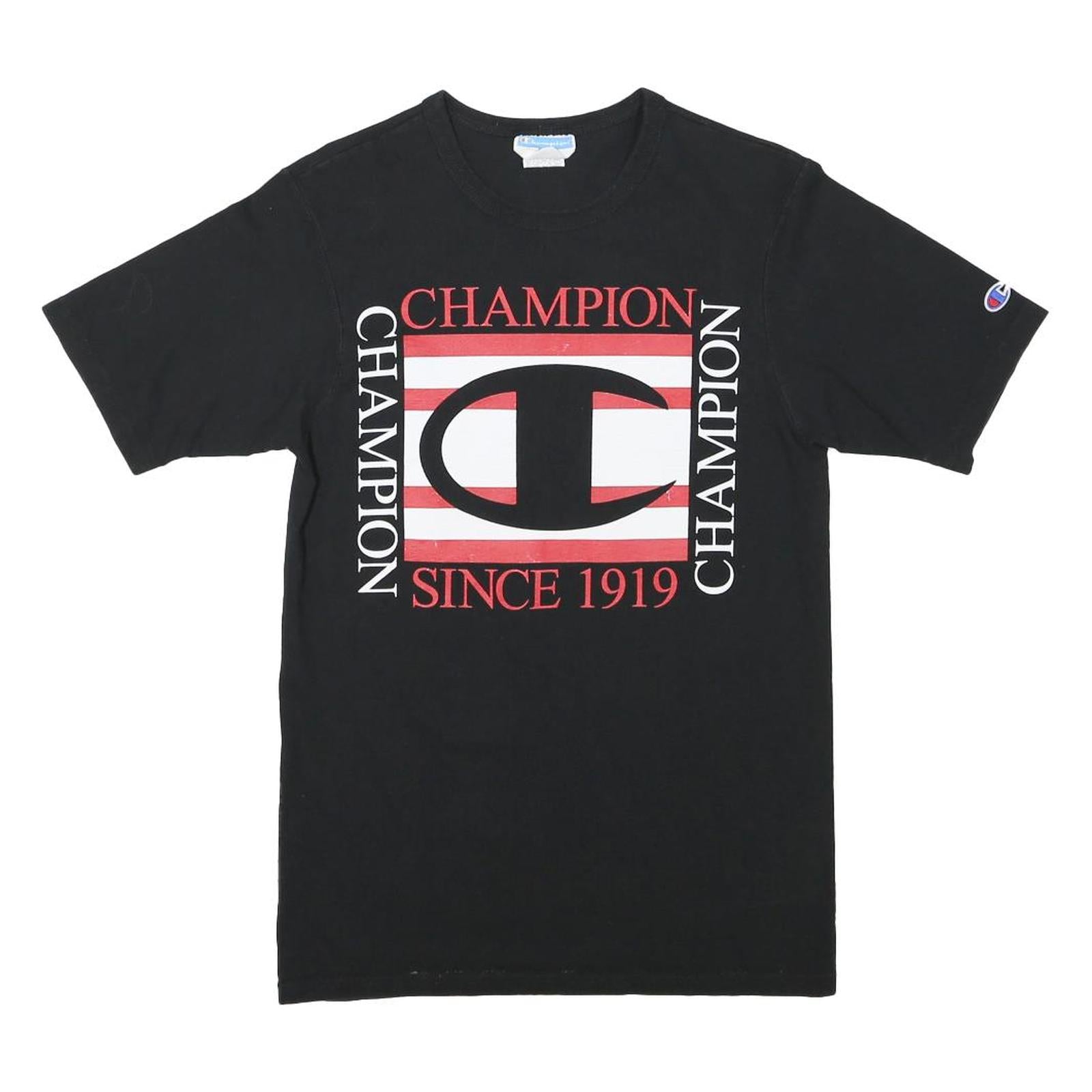 CHAMPION Mens Black Graphic T-Shirt S Short Sleeve Crew Neck Cotton Blend Refurbished - N/A refurbished available on Cerqular