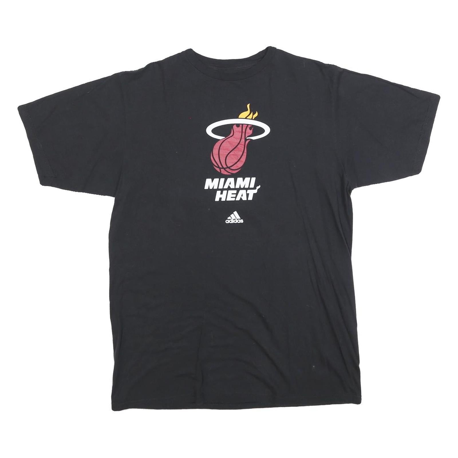 ADIDAS Mens Black Miami Heat Graphic T-Shirt L Short Sleeve Crew Neck Sportswear Refurbished - N/A refurbished available on Cerqular