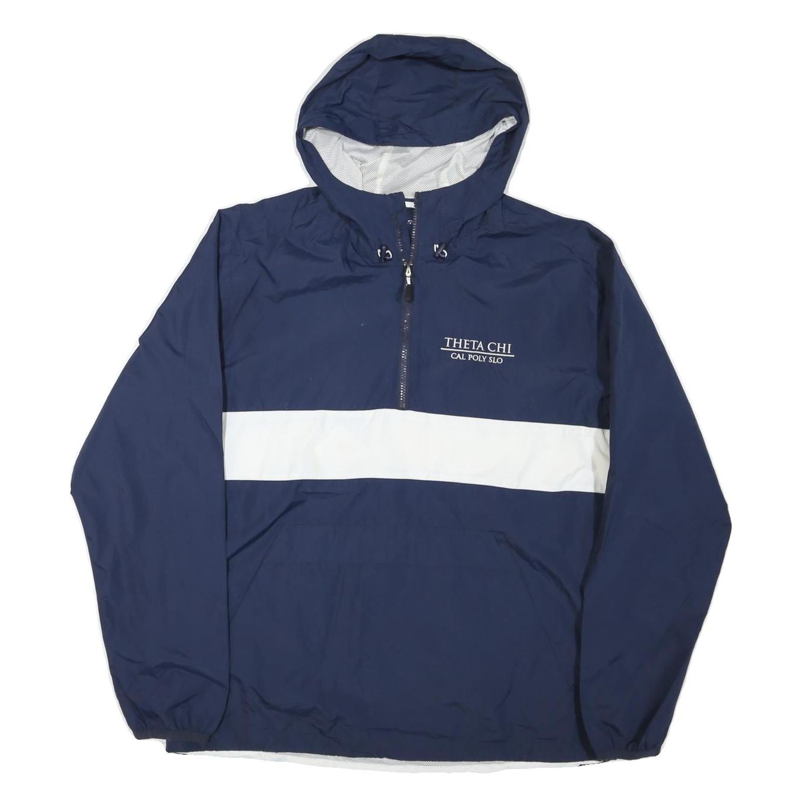 SPORT-TEK Mens Navy & White Pullover Hooded Zip Jacket L Nylon Plain Lightweight Refurbished - N/A refurbished available on Cerqular