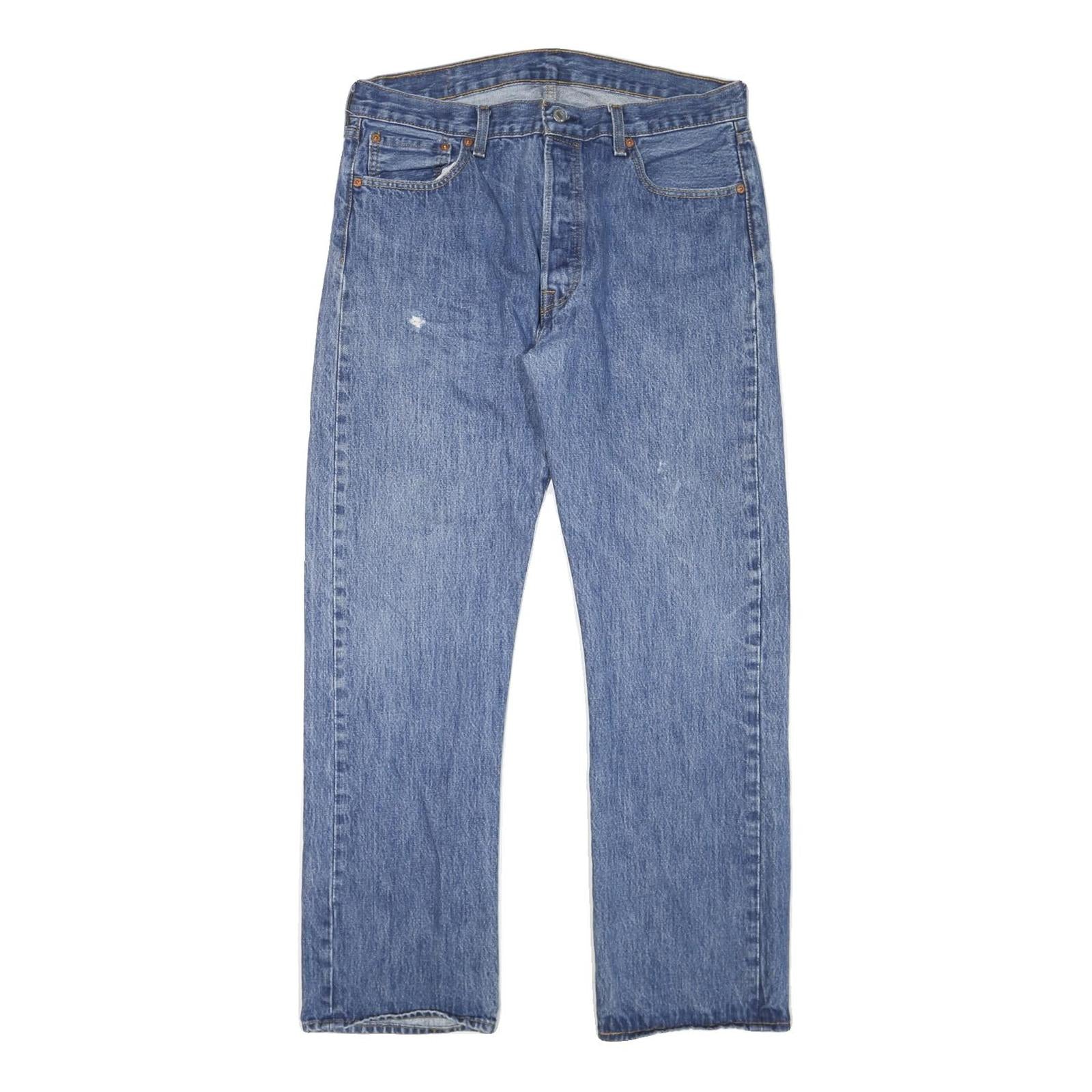 LEVI'S 501 Mens Jeans Blue Regular Straight Denim Medium W34 L32 Classic Zip Refurbished - N/A refurbished available on Cerqular