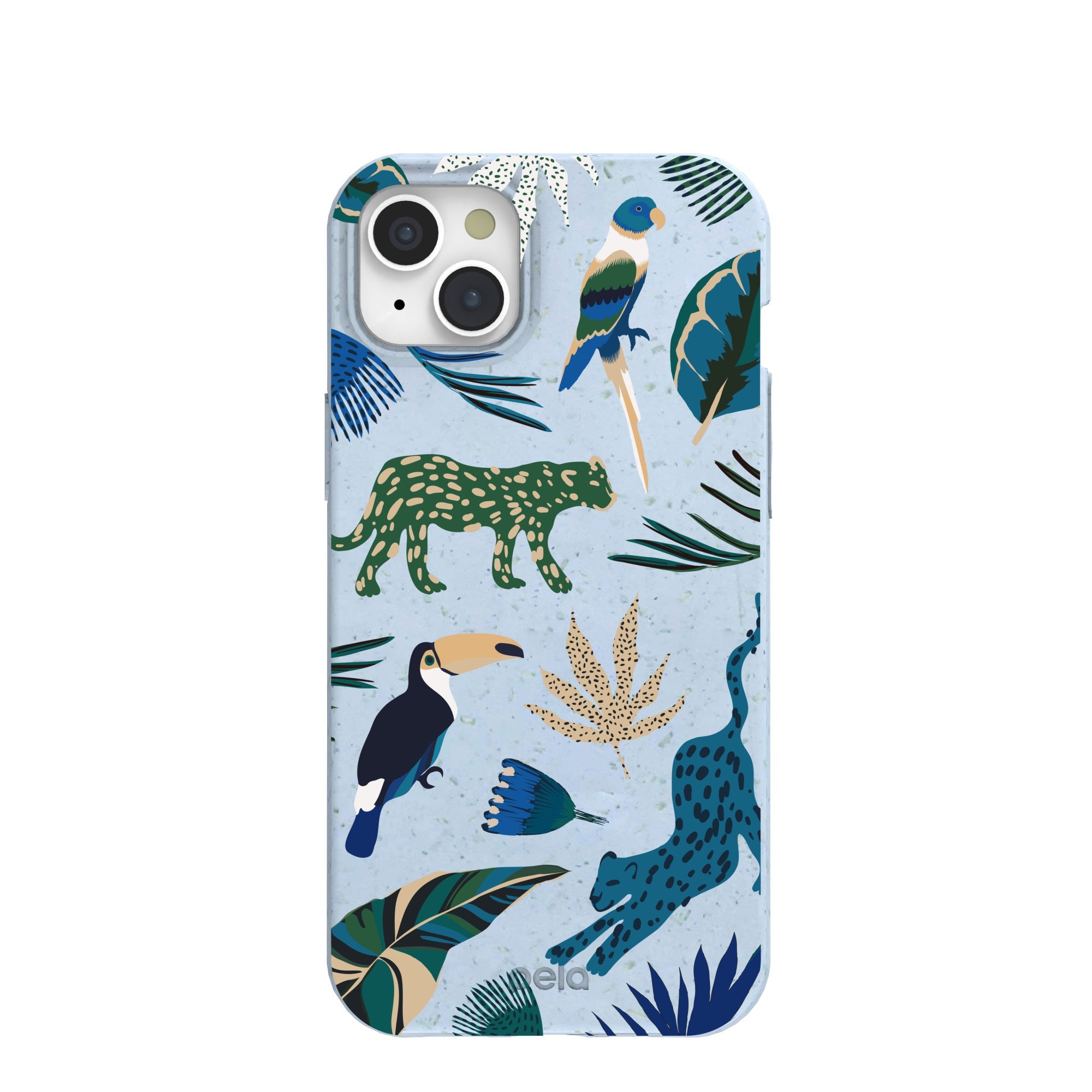 Powder Blue Tropical Rainforest iPhone 15 Plus Case Refurbished - Pela Case refurbished available on Cerqular