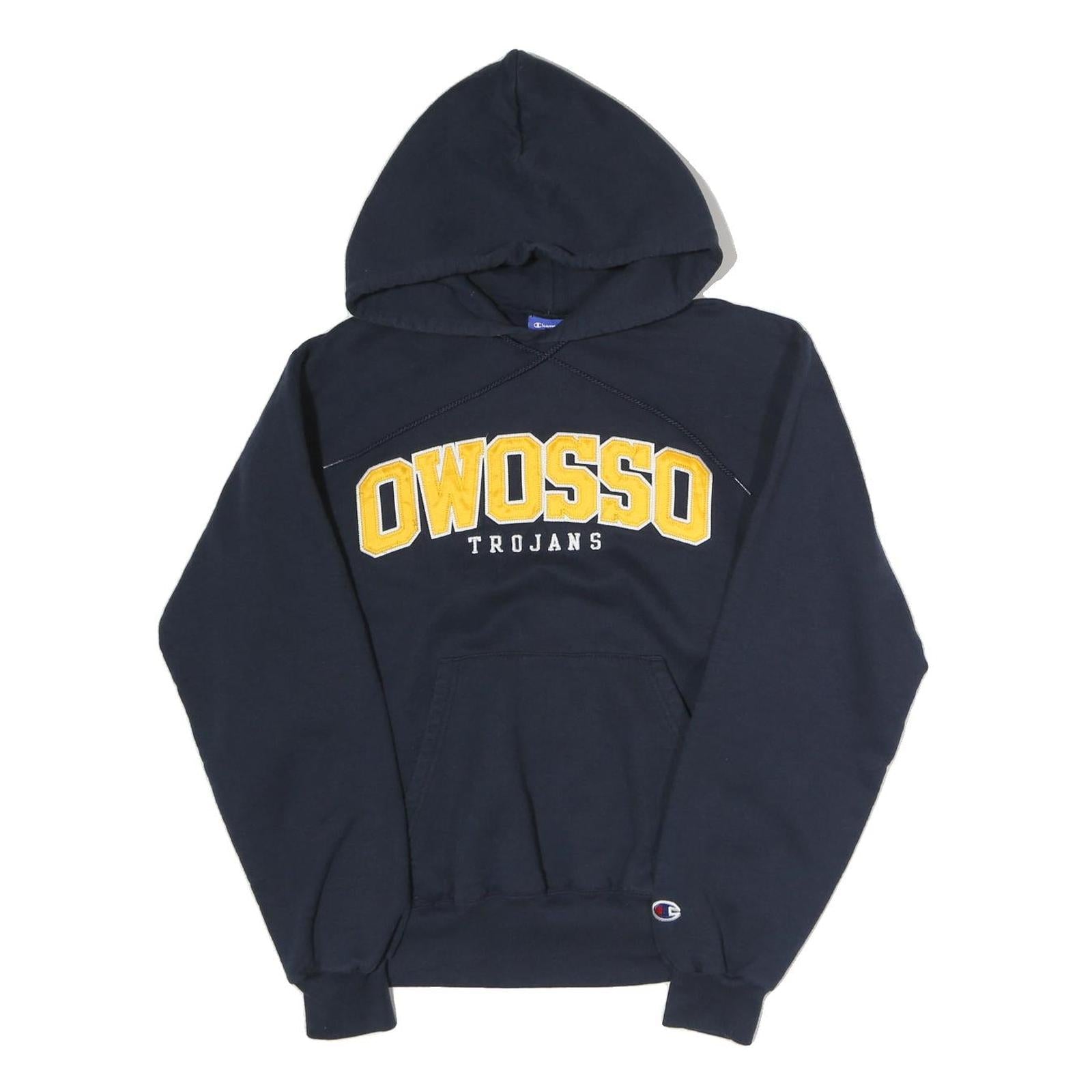 CHAMPION Mens Navy Blue Owosso Trojans Pullover Hoodie S Cotton Comfort Refurbished - N/A refurbished available on Cerqular