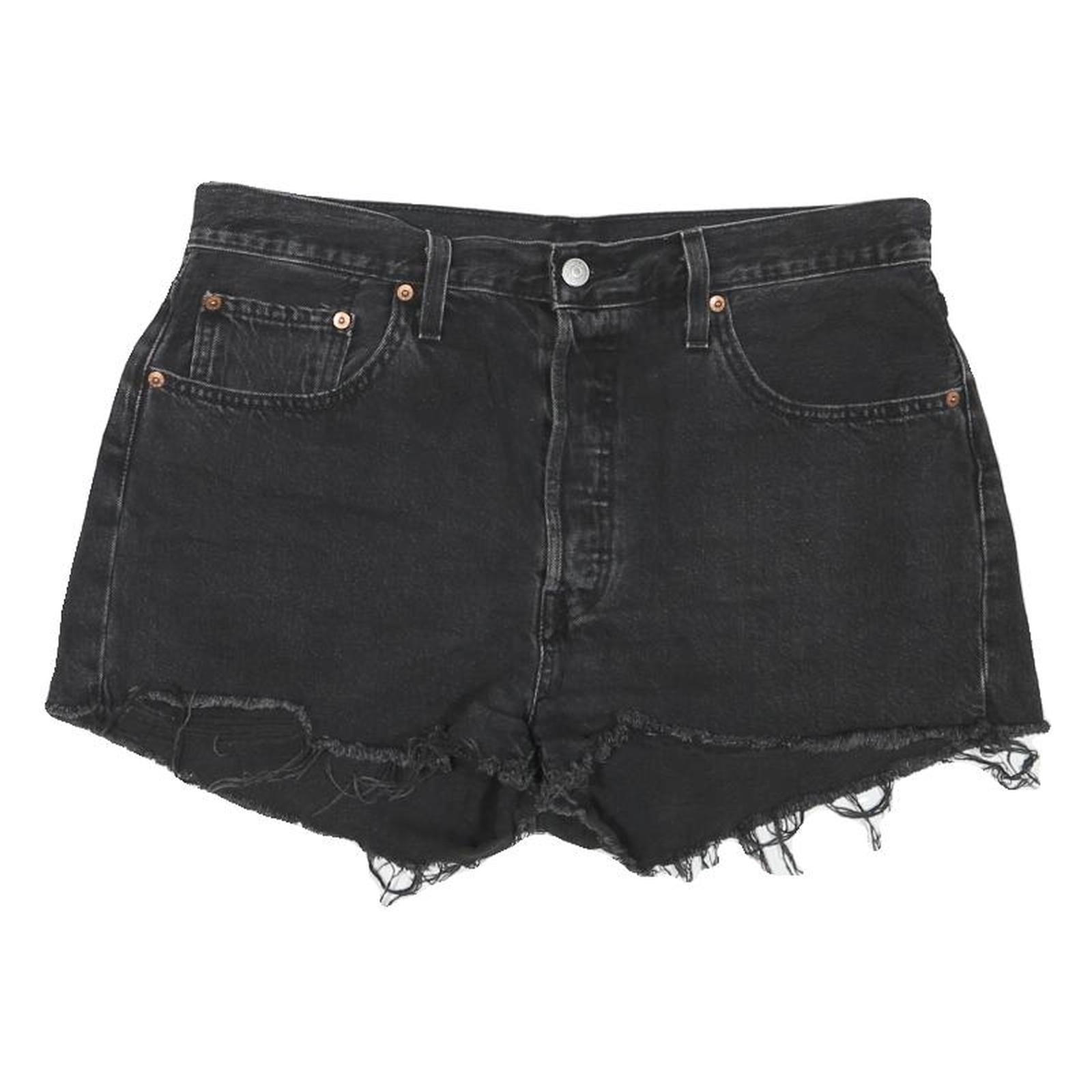 LEVI'S Womens Black Denim Cut-Off Shorts L W34 Frayed Hem Casual Refurbished - N/A refurbished available on Cerqular