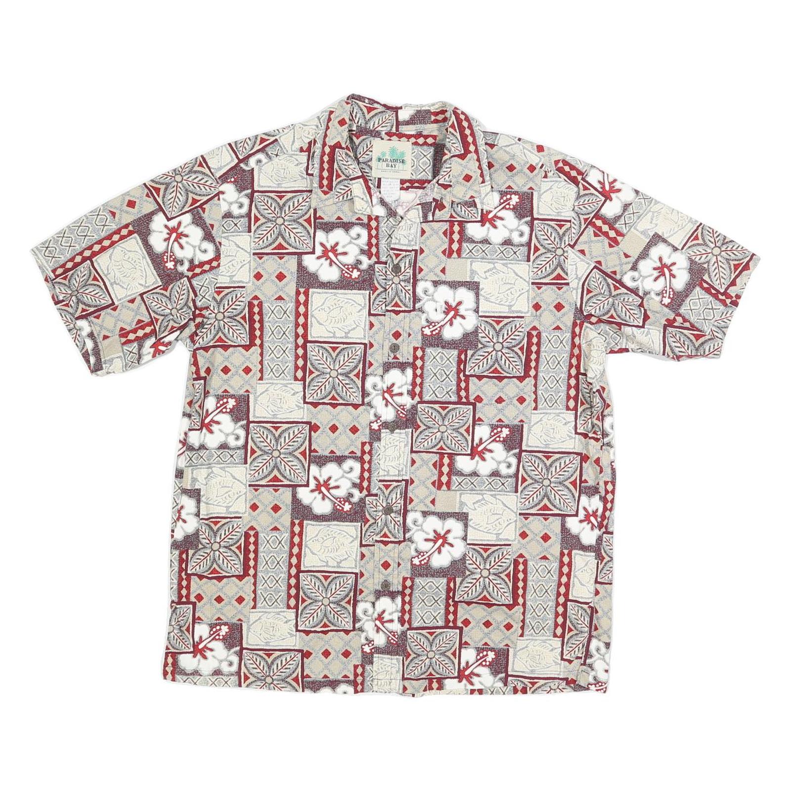 PARADISE BAY Mens Red & Beige Floral Pattern Shirt L Cotton Blend Hawaiian Style Refurbished - N/A refurbished available on Cerqular