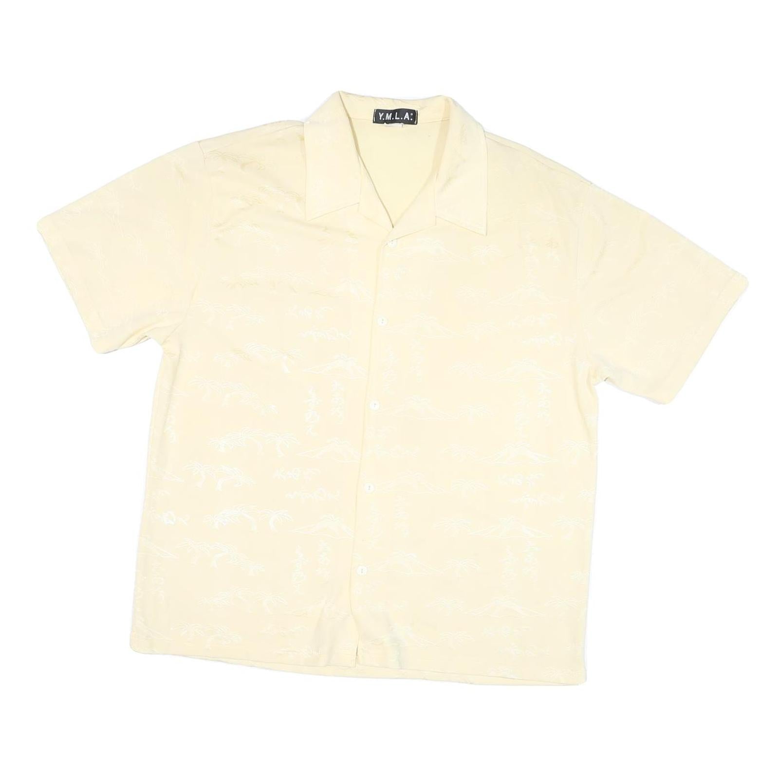 YMLA Mens Cream Rayon Shirt L Casual Short Sleeve Button Collar Refurbished - N/A refurbished available on Cerqular