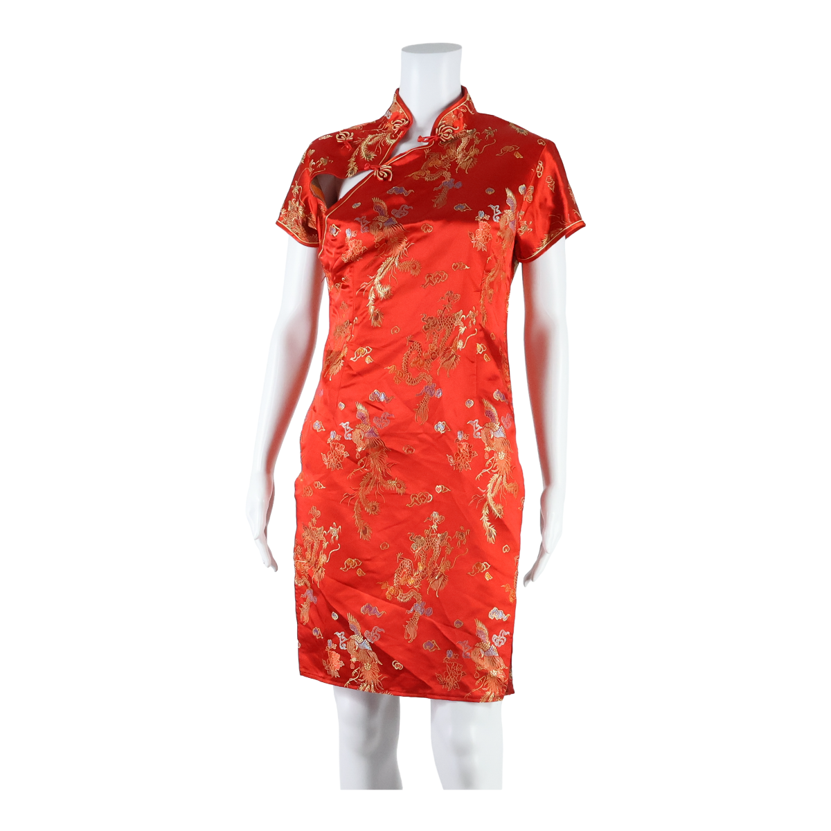 LAOGUE Side Slit Dragons Womens Pencil Dress Red Floral Short Sleeve Midi S Refurbished - N/A refurbished available on Cerqular