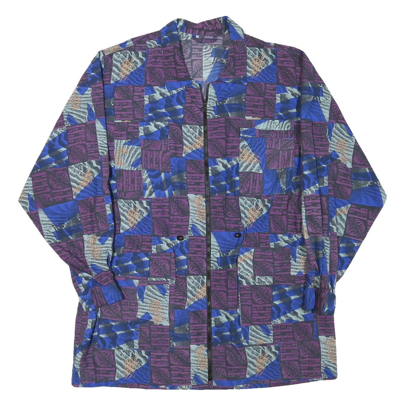 Womens Blue Purple Polyester Blend Printed Jacket XL Zip Lightweight Patterned Refurbished - N/A refurbished available on Cerqular