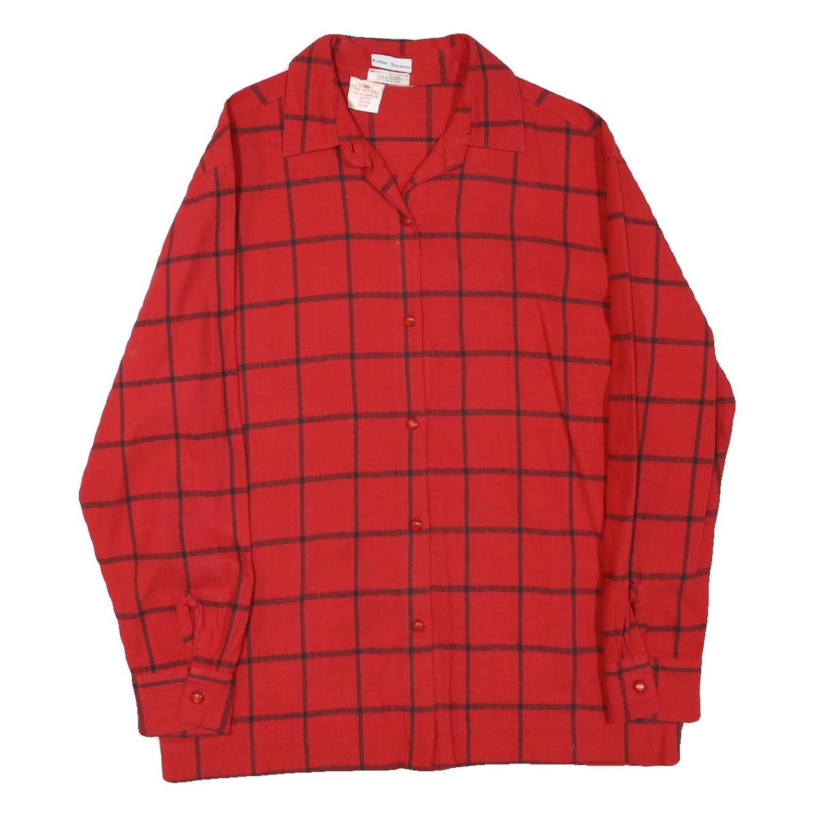 Womens Red & Black Checked Shirt M Cotton Blend Long Sleeve Button Closure Refurbished - N/A refurbished available on Cerqular