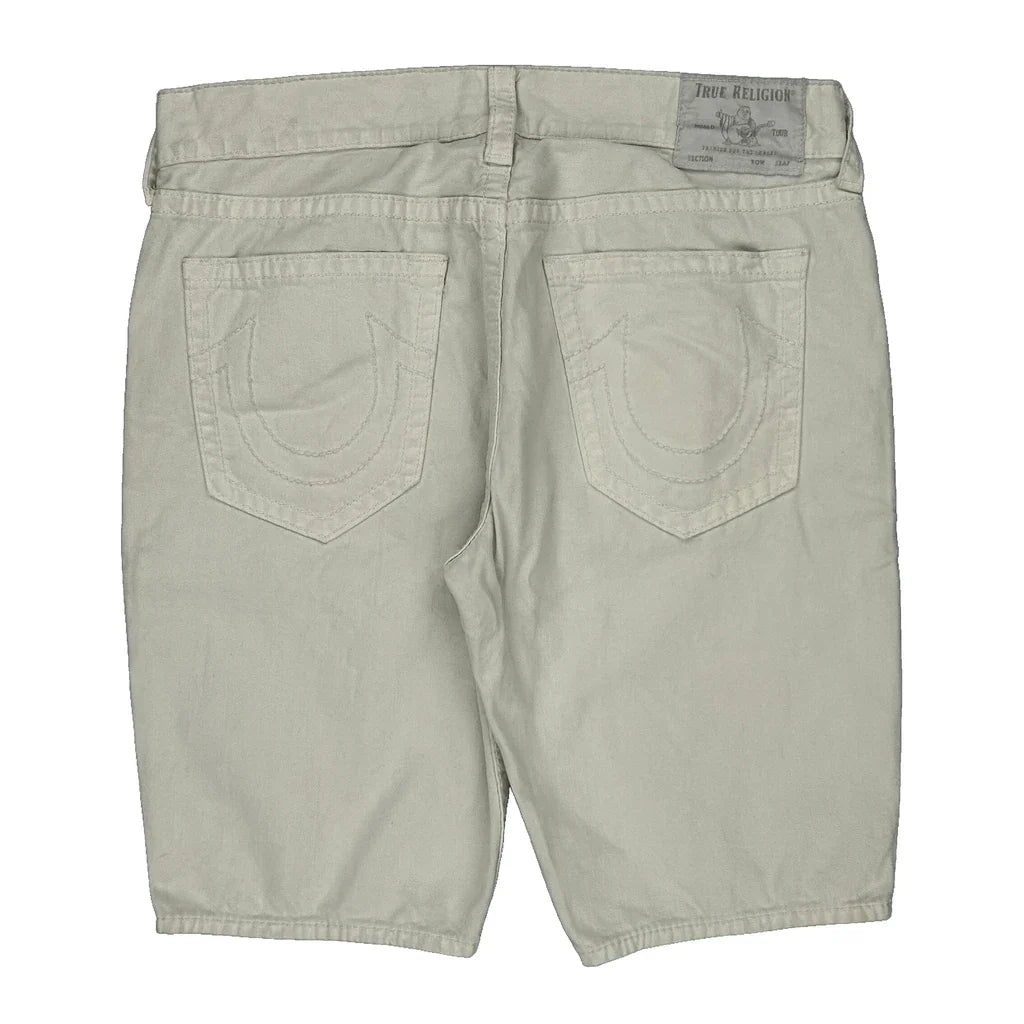 True Religion Shorts - 38W 12L Cream Cotton Refurbished - Thrifted (note: this is a term often used to describe second- refurbished available on Cerqular
