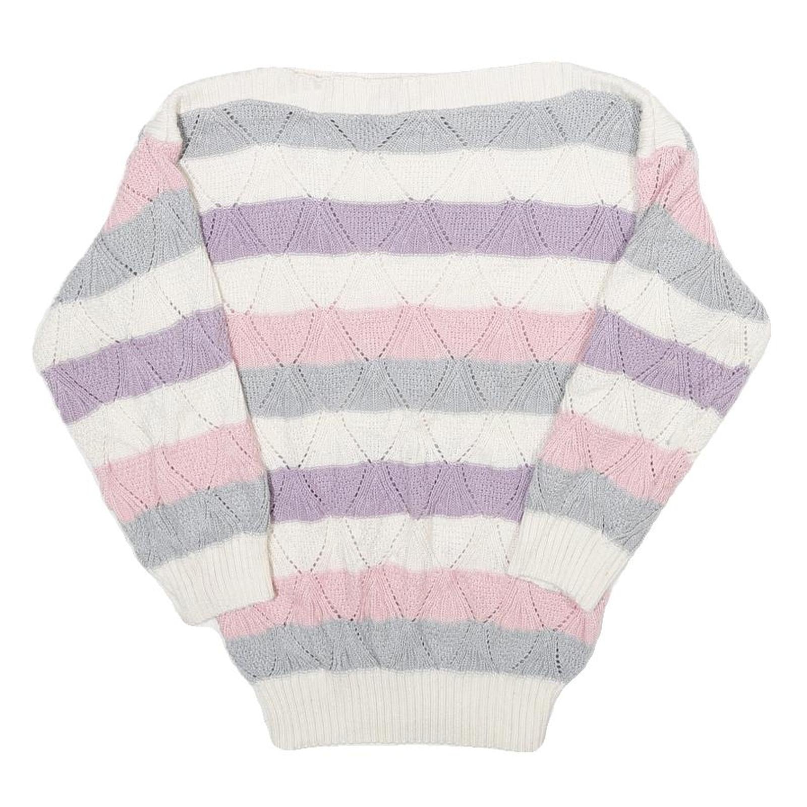 Womens Cream Pink & Purple Striped Patterned Jumper Boat Neck Chunky Knit S Refurbished - N/A refurbished available on Cerqular