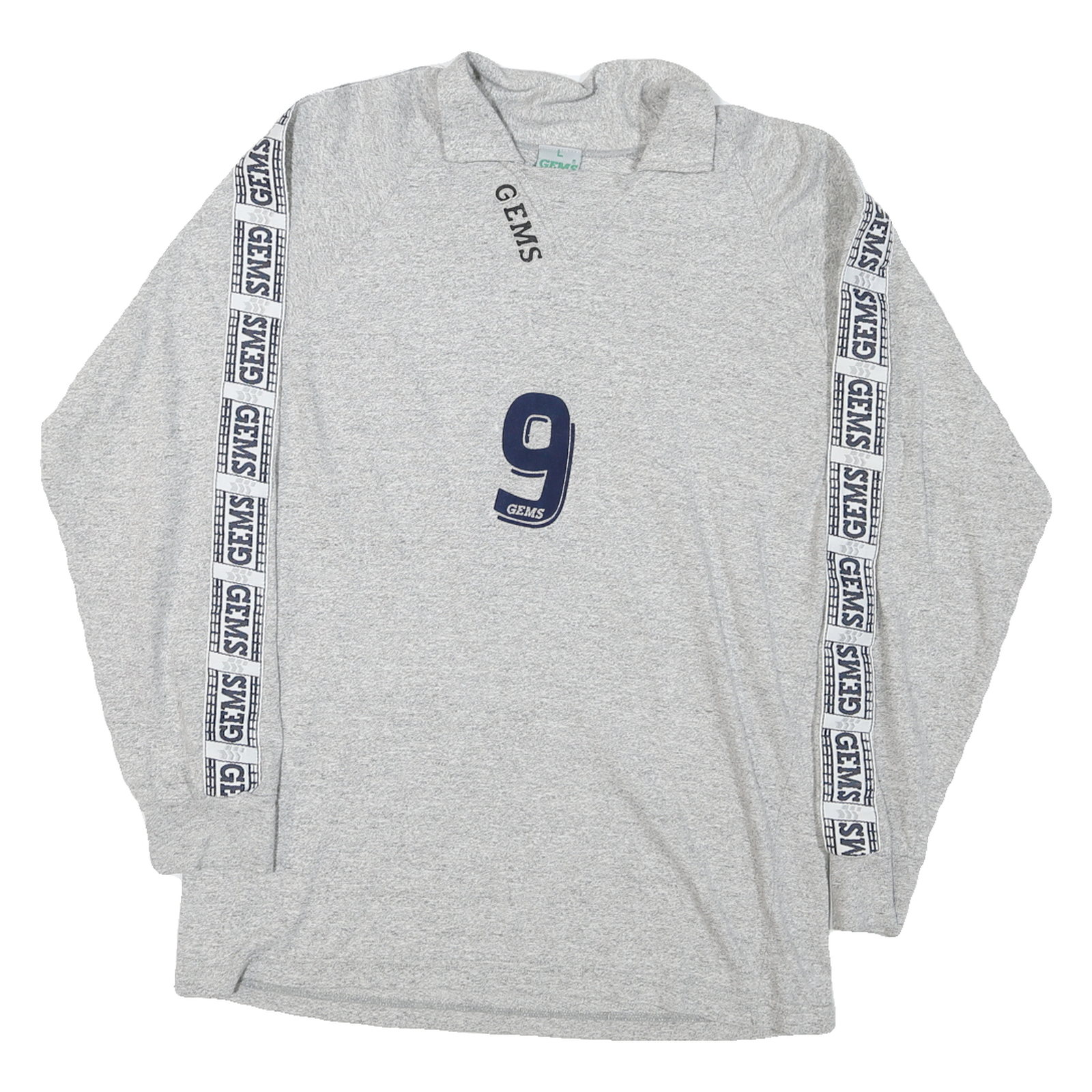 Grey Mens Graphic Gems Number 9 Long Sleeve Collared Cotton Blend T-Shirt Refurbished - N/A refurbished available on Cerqular