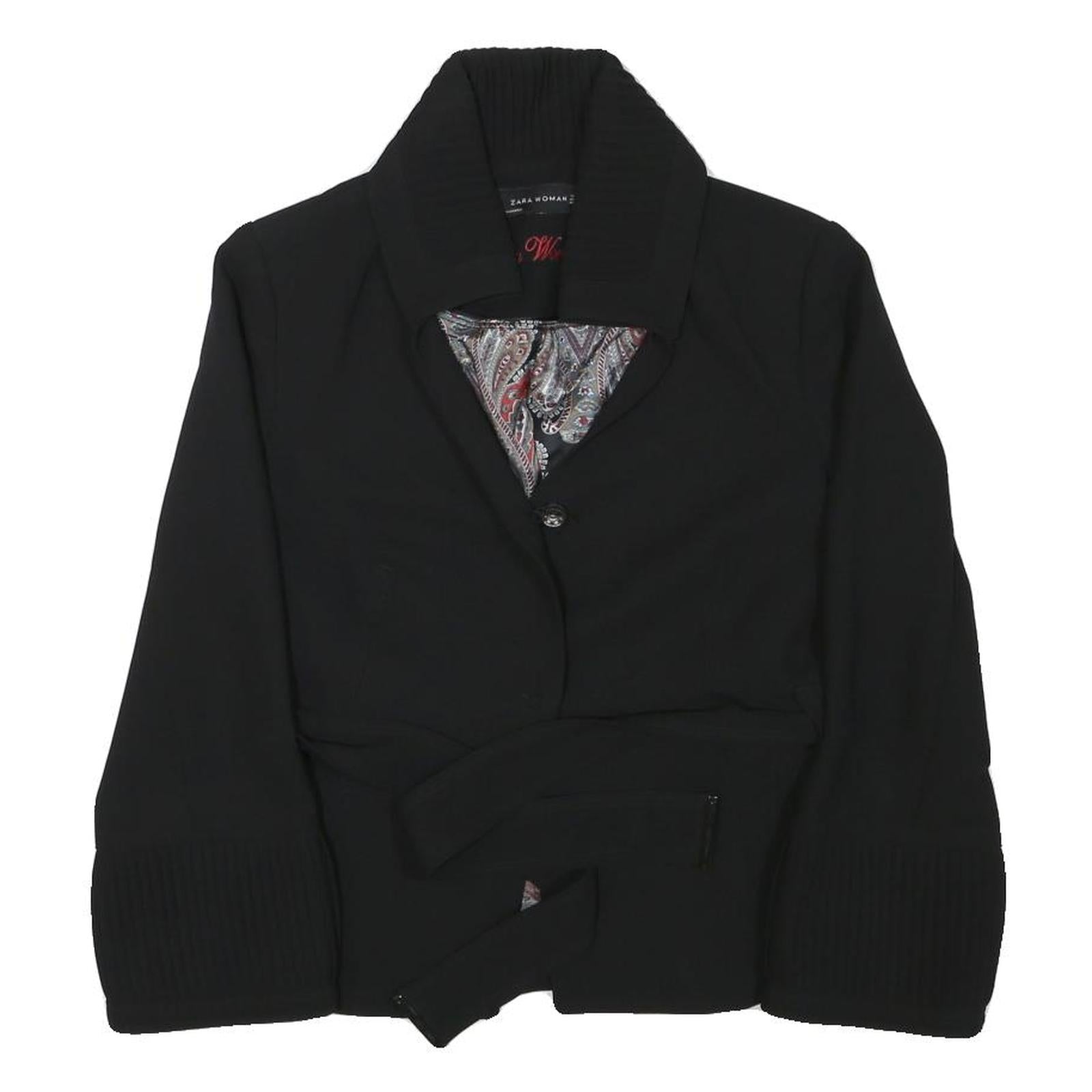 ZARA WOMAN Womens Black Button Blazer S Polyester Blend Woven Tailored Fit Plain Refurbished - N/A refurbished available on Cerqular