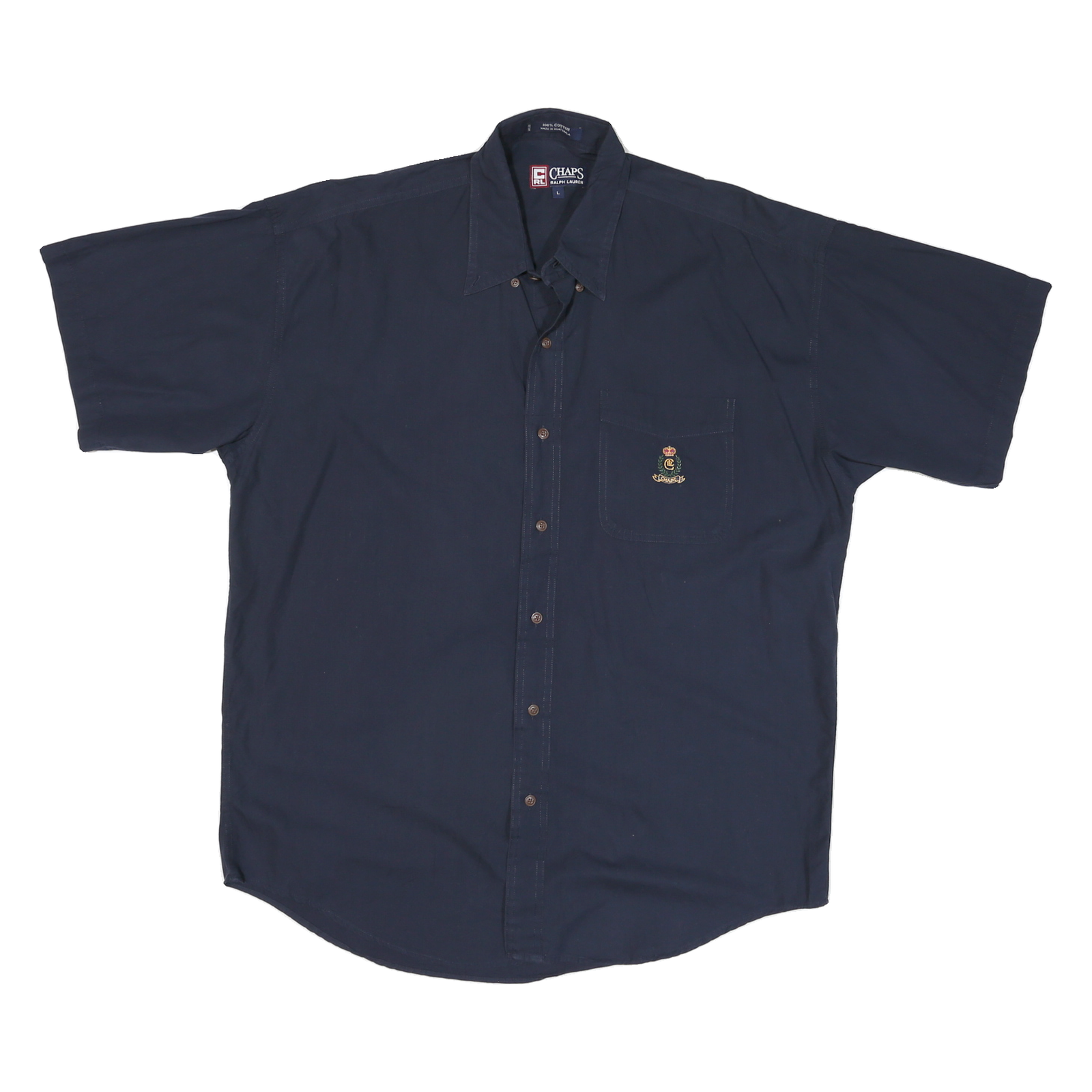 CHAPS Mens Navy Blue Casual Shirt L Cotton Blend Short Sleeve Button Down Refurbished - N/A refurbished available on Cerqular