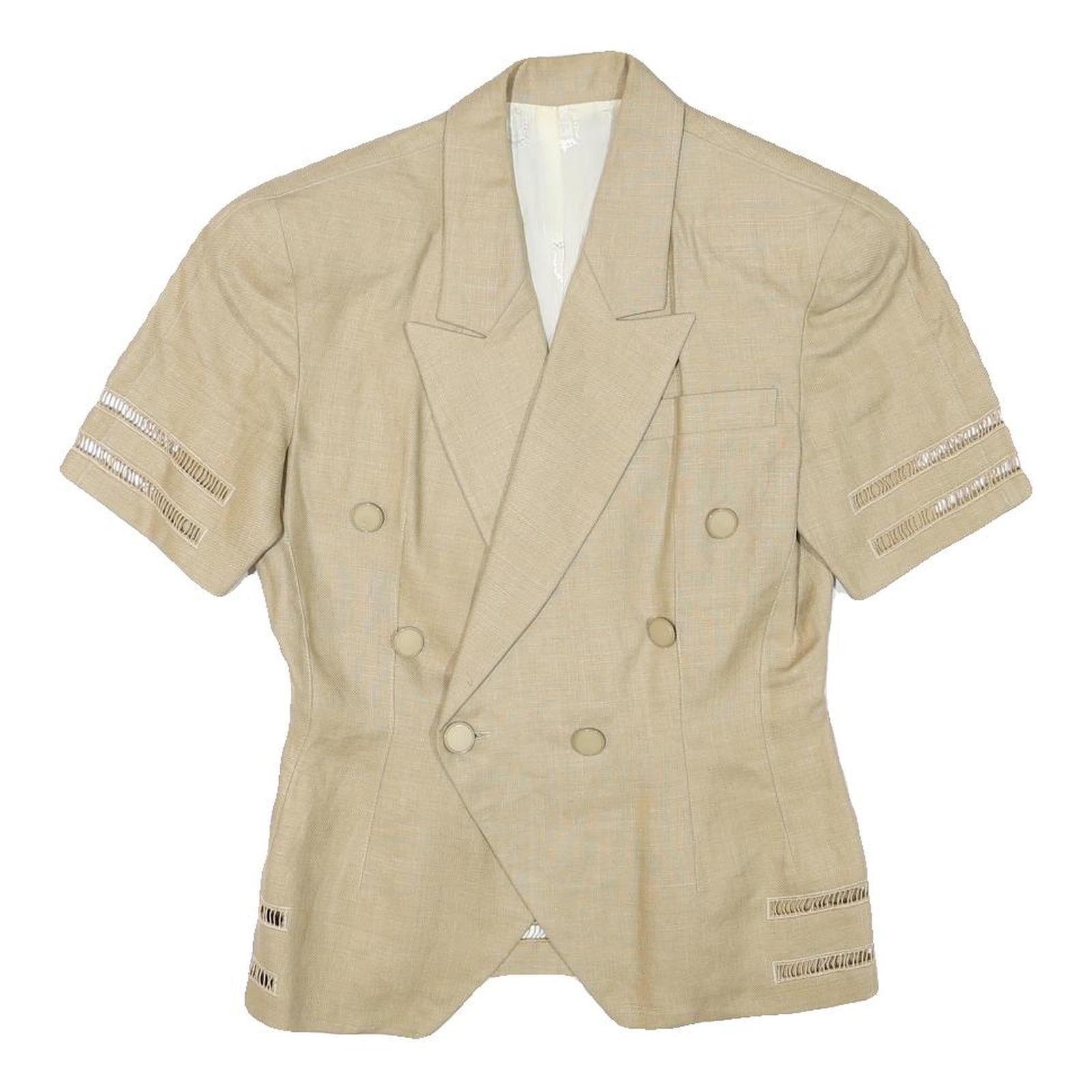 Womens Beige Linen Blend Button Short Sleeve Tailored Jacket XS Plain Summer Refurbished - N/A refurbished available on Cerqular