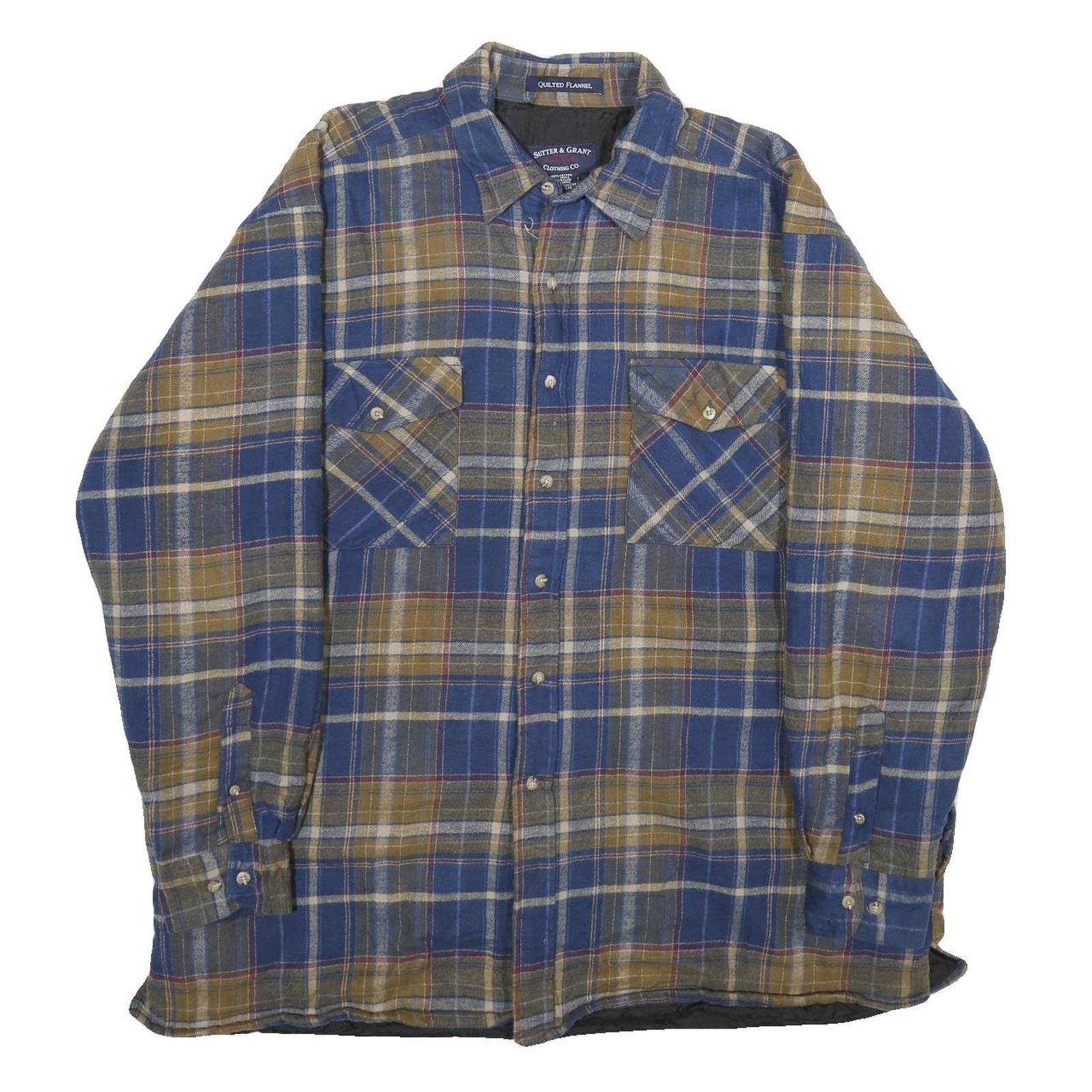 SUTTER & GRANT Mens Blue & Brown Plaid Quilted Flannel Jacket XL Cotton Blend Refurbished - N/A refurbished available on Cerqular