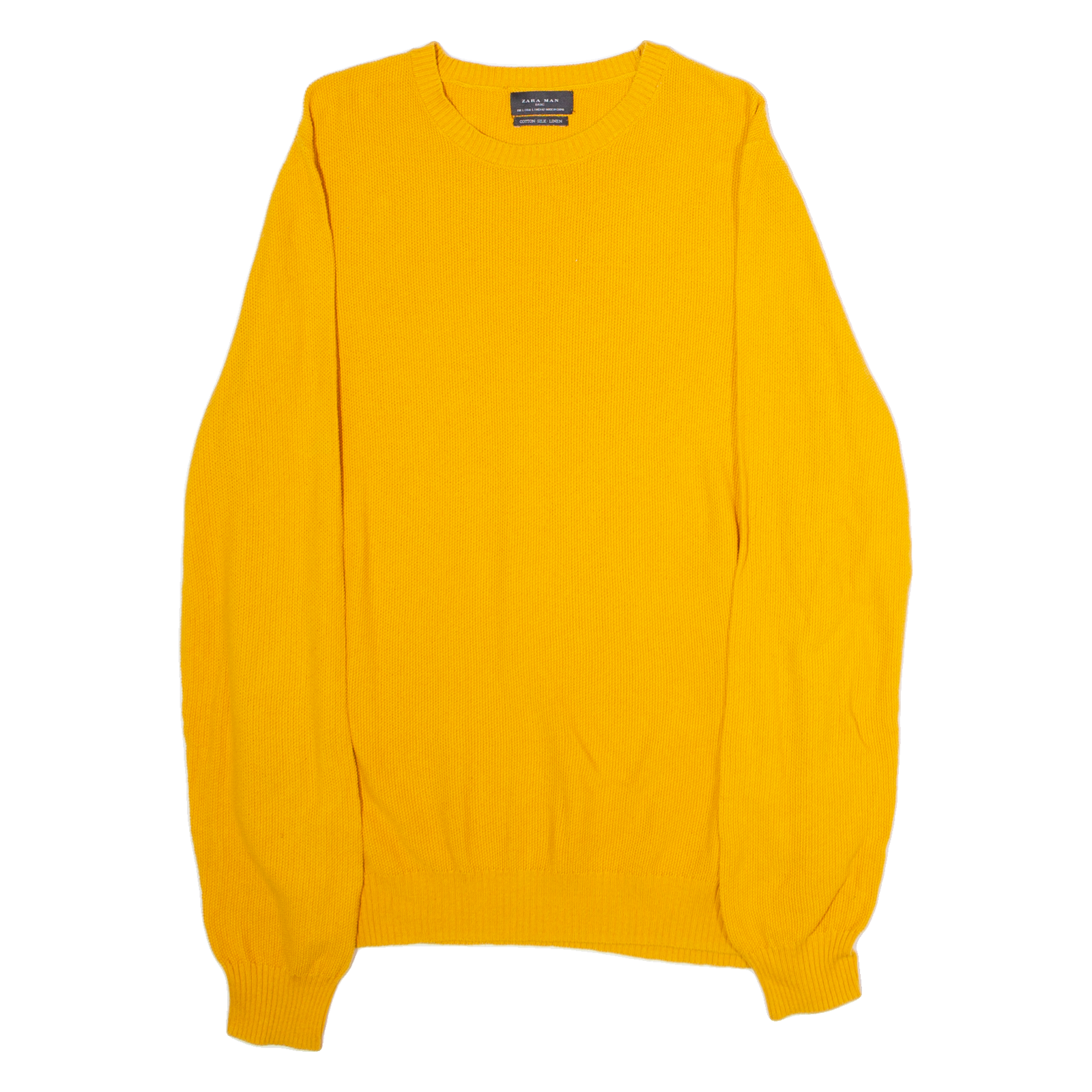 ZARA Mens Jumper Yellow Crew Neck Waffle Knit Silk L Refurbished - N/A refurbished available on Cerqular