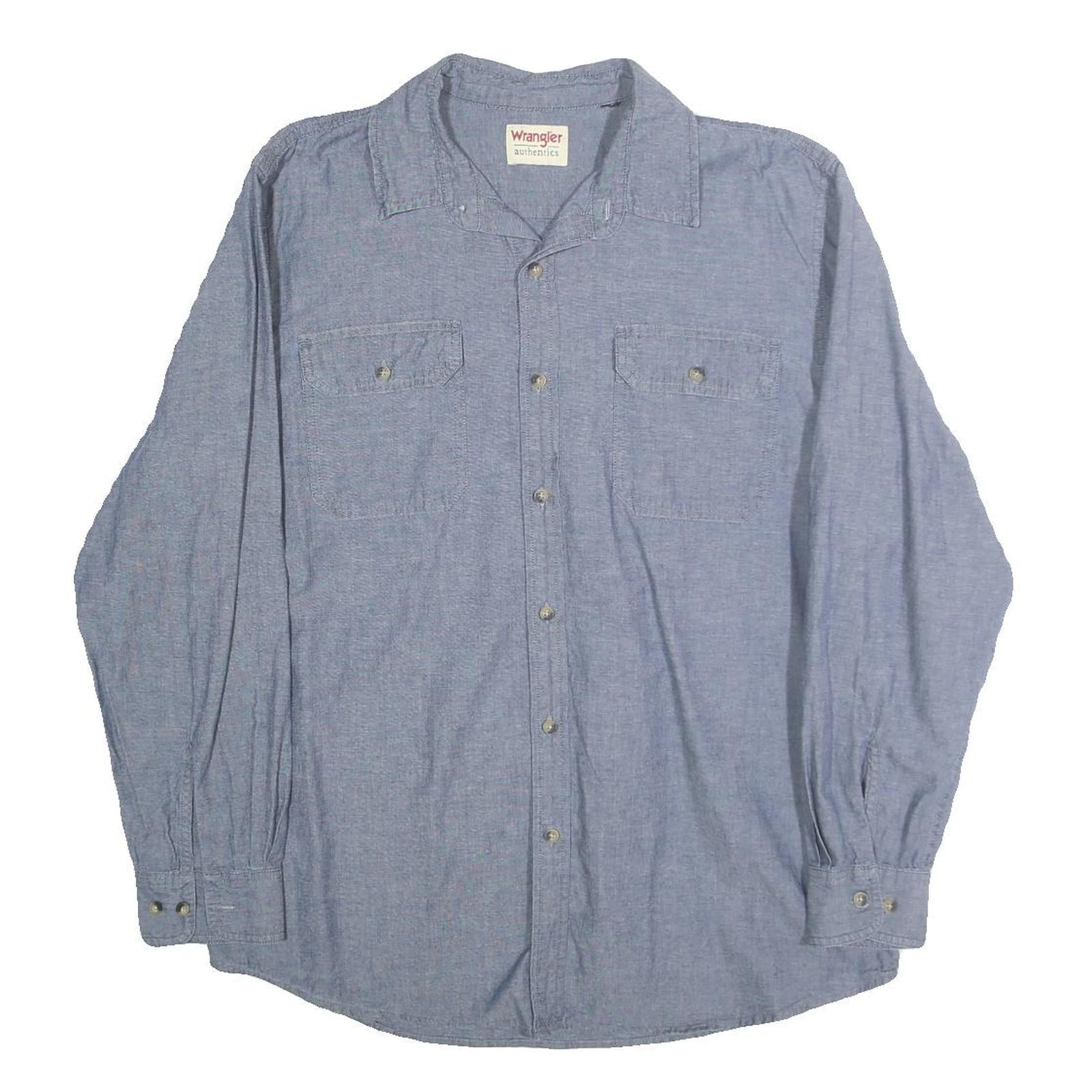 WRANGLER Mens Blue Cotton Shirt L Long Sleeve Casual Button Pocket Refurbished - N/A refurbished available on Cerqular