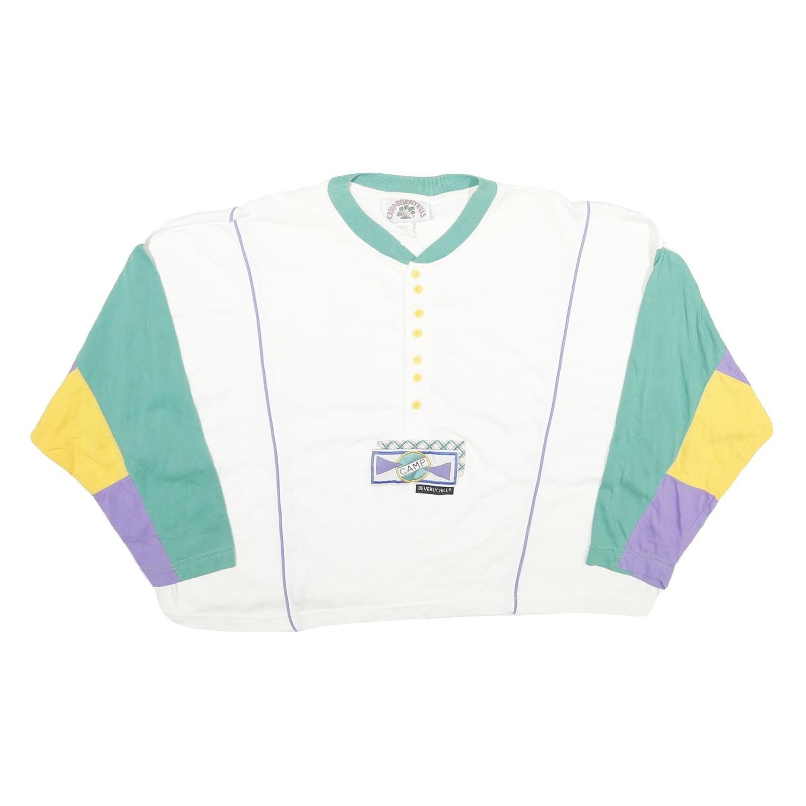 Buy CAMP BEVERLY HILLS Womens White Green & Purple Sweatshirt L Button Neck Retro Refurbished - $23.39 CAMP BEVERLY HILLS Womens White Green & Purple Sweatshirt L Button Neck Retro Refurbished - N/A refurbished available on Cerqular