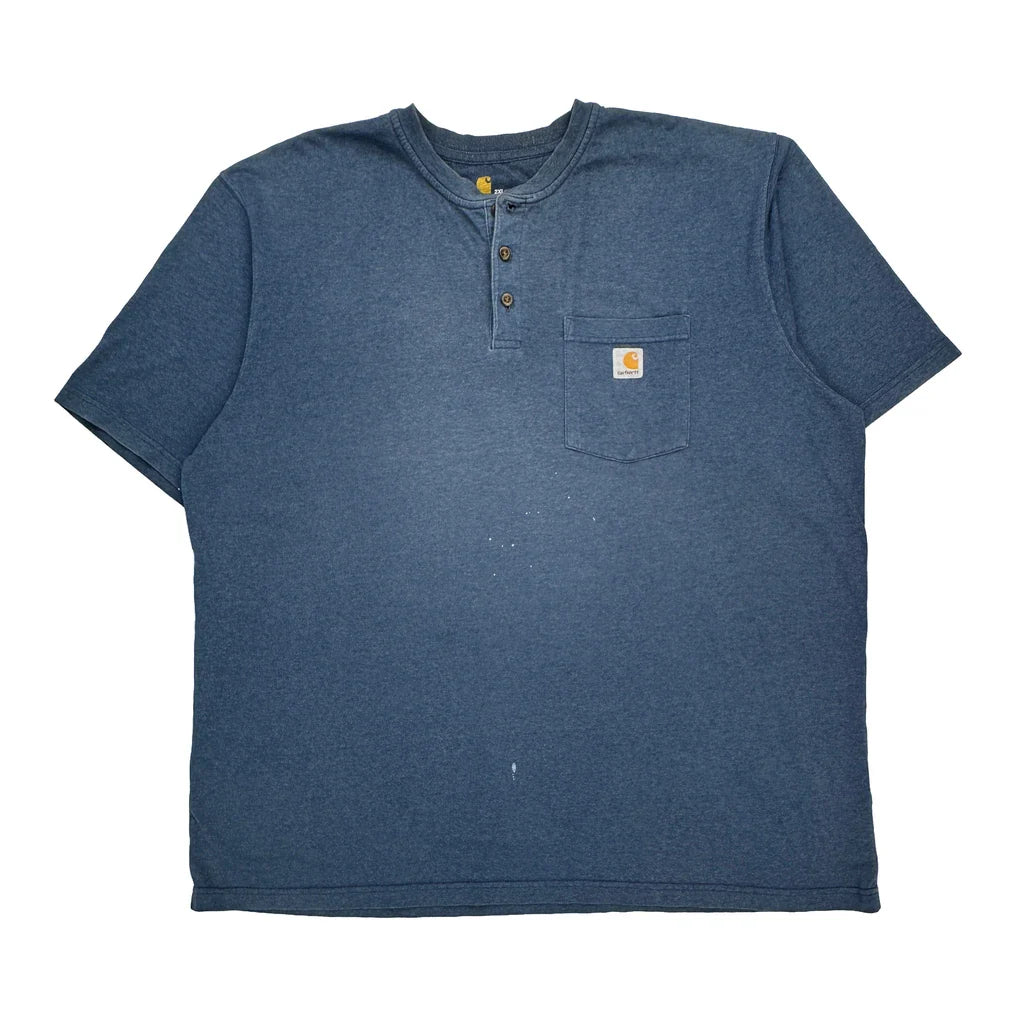 Carhartt T-Shirt - 2XL Blue Cotton Refurbished - Thrifted (note: this is a term often used to describe second- refurbished available on Cerqular