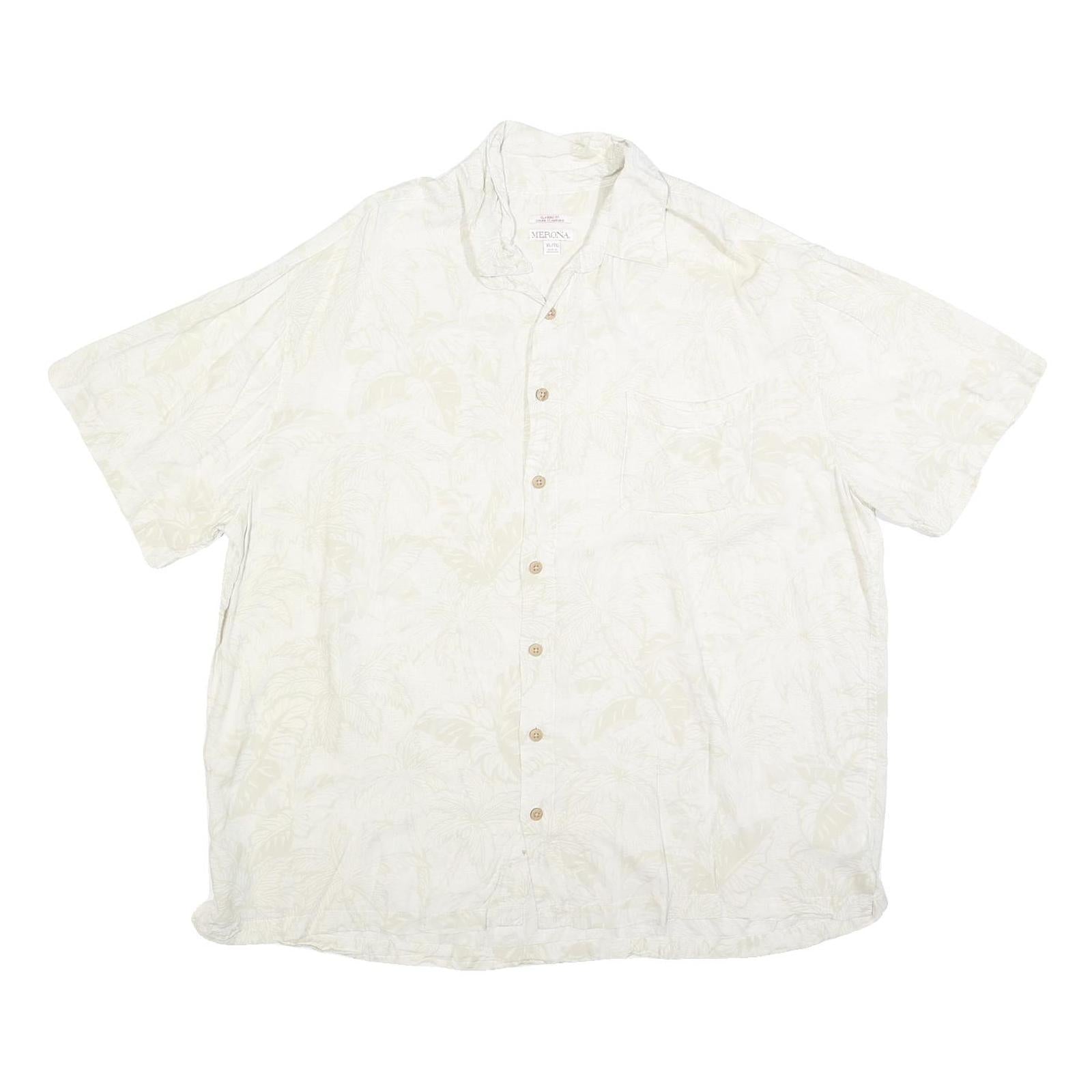 MERONA Mens White & Cream Cotton Blend Shirt XL Summer Casual Button Refurbished - N/A refurbished available on Cerqular