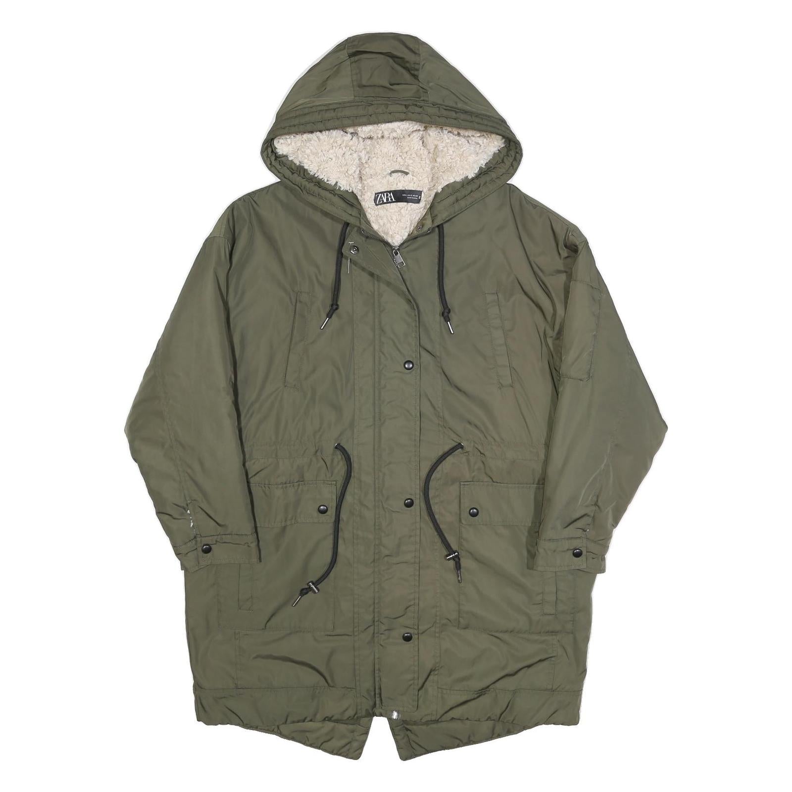 ZARA Womens Green Polyester Parka Jacket S Woven Zip Hooded Casual Refurbished - N/A refurbished available on Cerqular