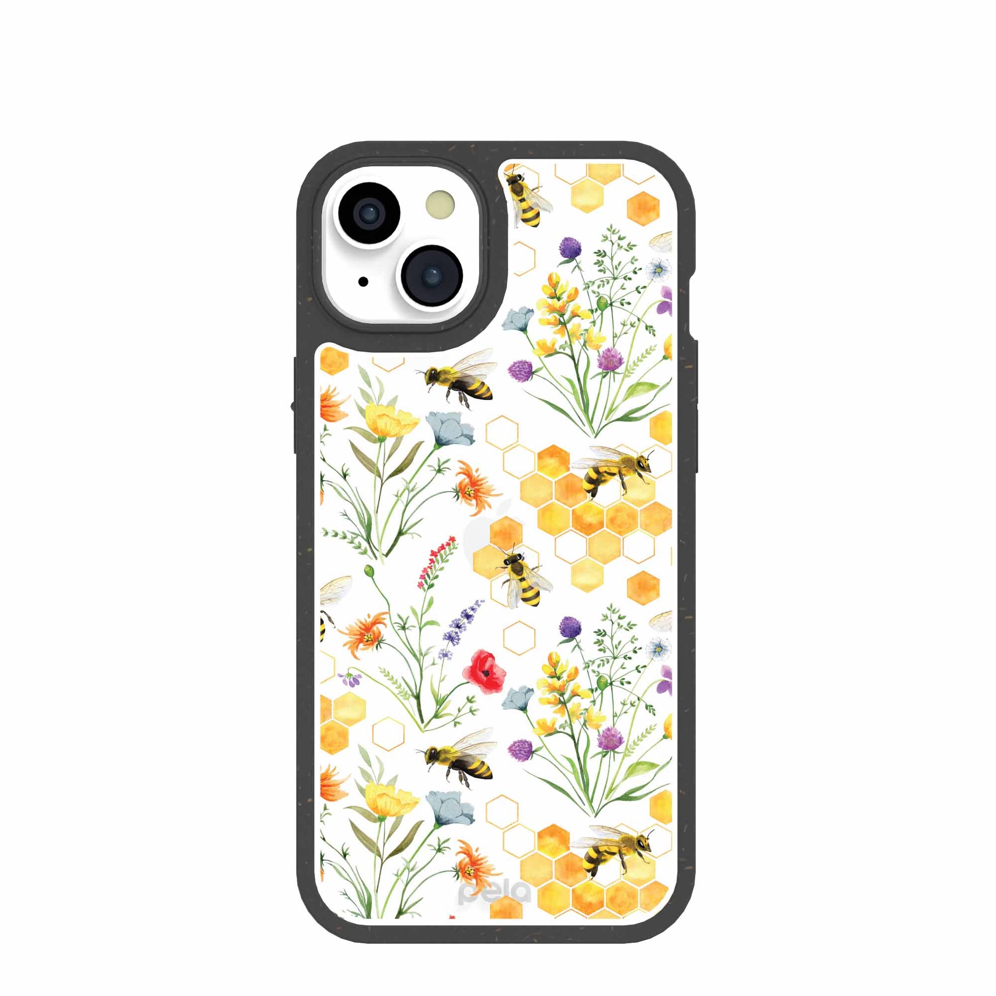 Clear Sweet Bees iPhone 15 Plus Case With Black Ridge Refurbished - Pela Case refurbished available on Cerqular