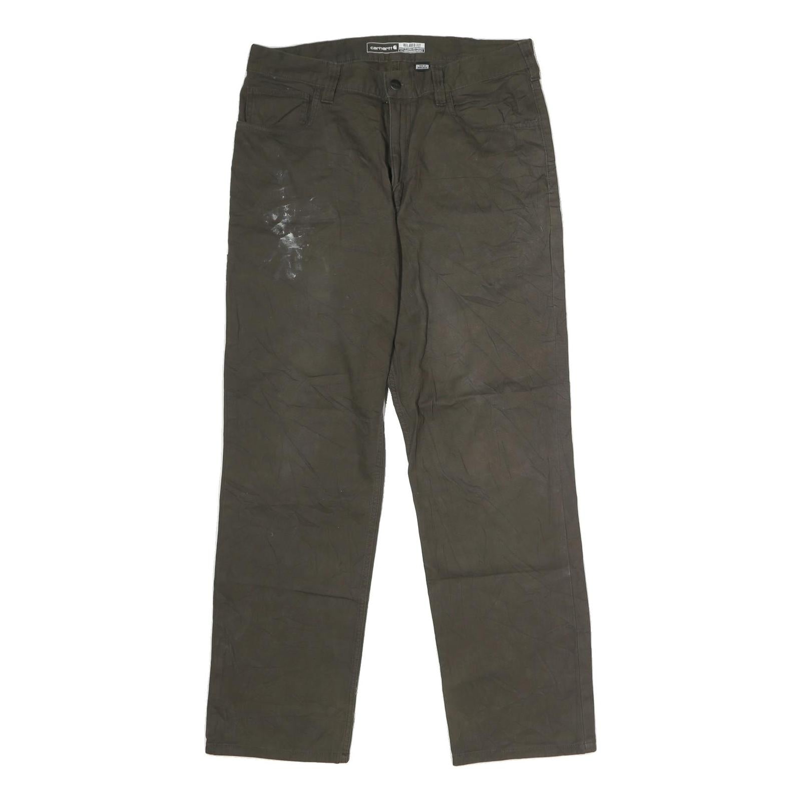 CARHARTT Mens Cotton Blend Olive Regular Zip Trousers W34 L32 Workwear Durable Refurbished - N/A refurbished available on Cerqular