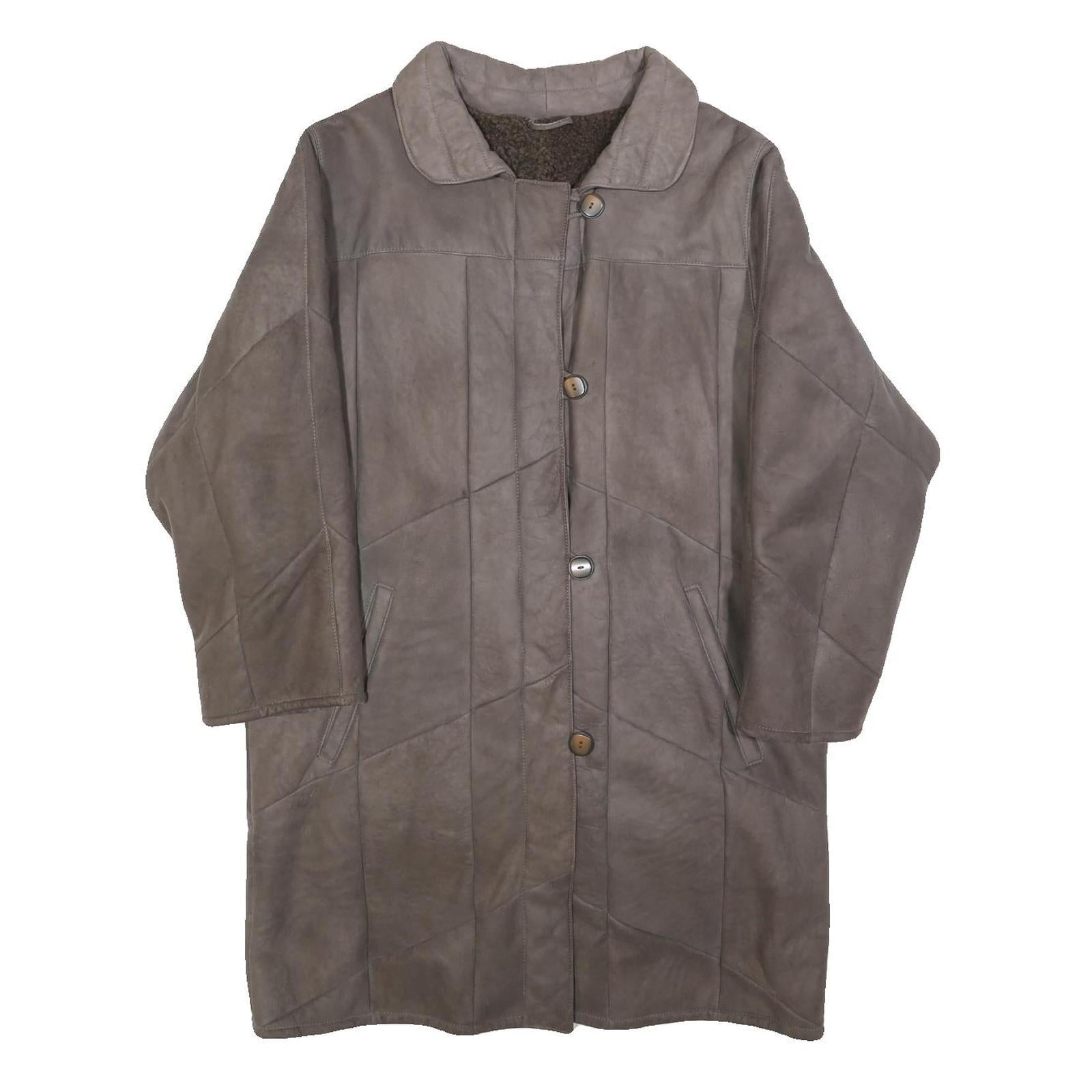 Womens Grey Leather Button Jacket S Woven Classic Outerwear Long Sleeve Refurbished - N/A refurbished available on Cerqular