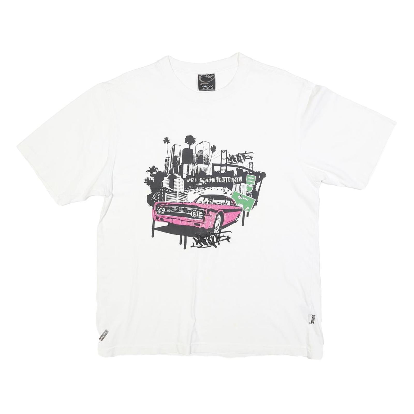 NARKOTIC Mens White Graphic T-Shirt L Short Sleeve Crew Neck Cotton Blend Refurbished - N/A refurbished available on Cerqular