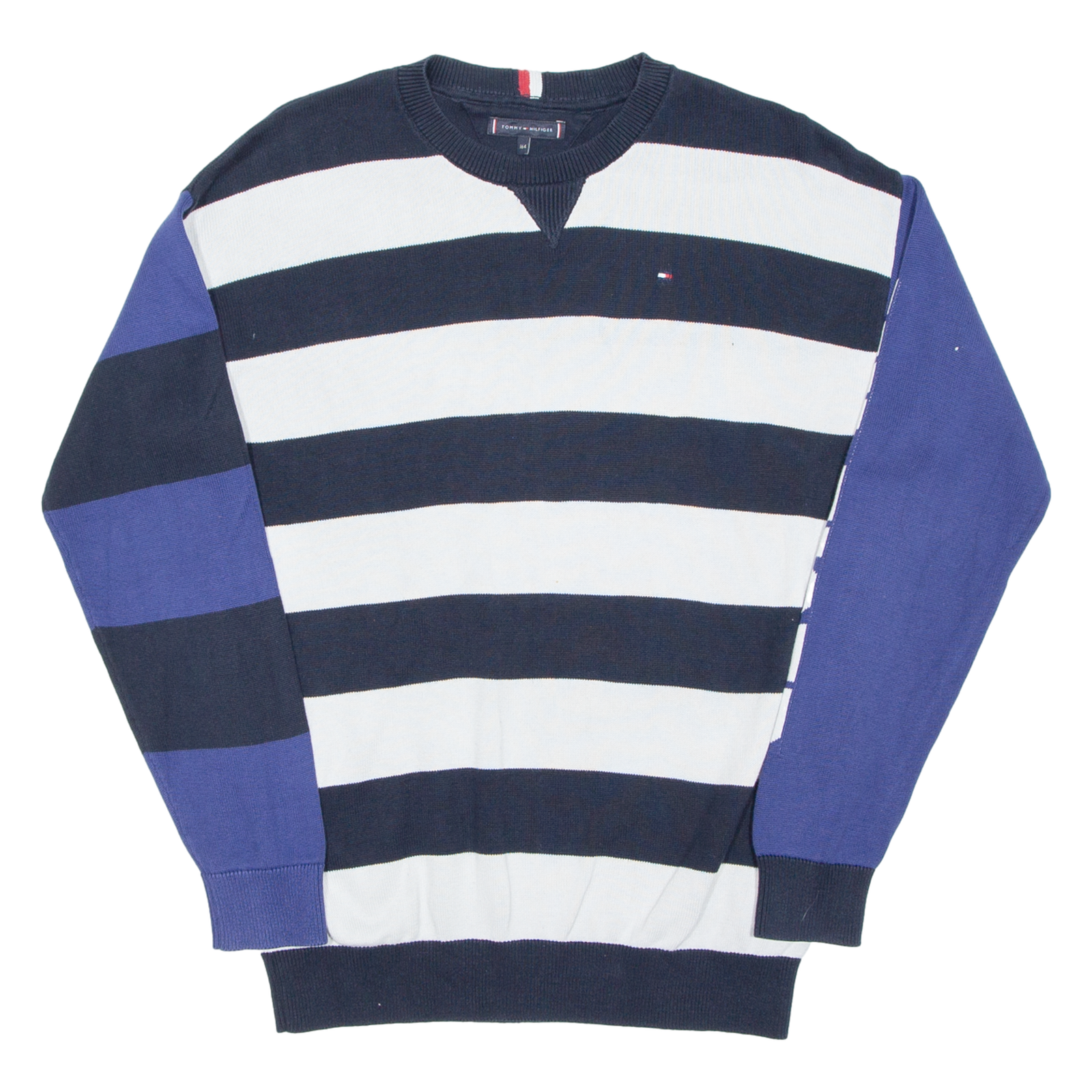 TOMMY HILFIGER Mens Patterned Jumper Blue Striped Tight Knit S Refurbished - N/A refurbished available on Cerqular