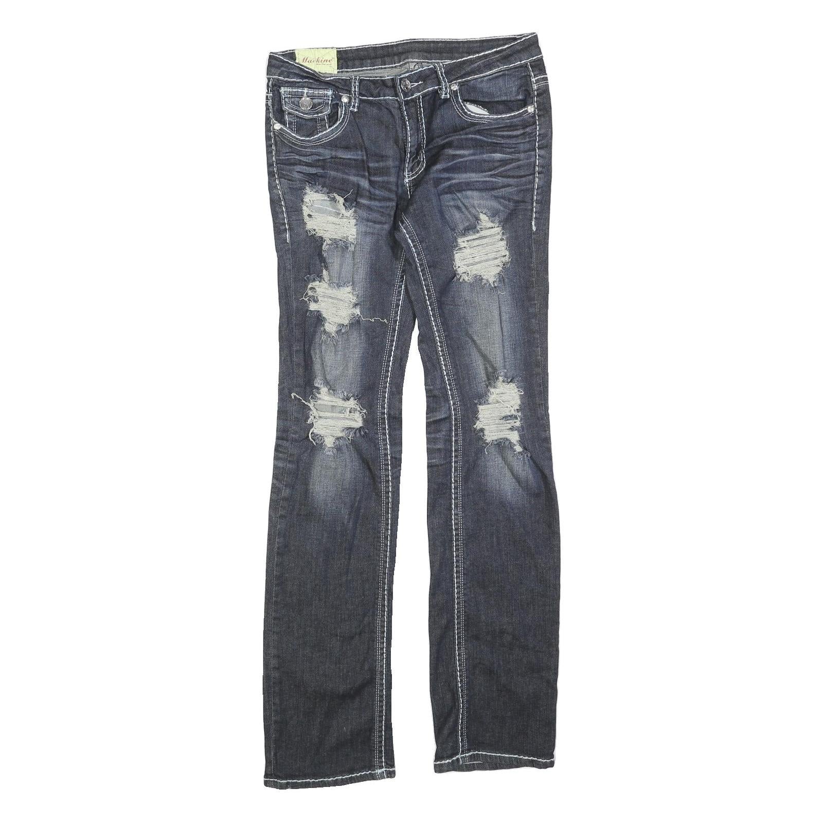 MACHINE Womens Regular Fit Blue Denim Distressed Straight Jeans W32 L32 Stylish Refurbished - N/A refurbished available on Cerqular