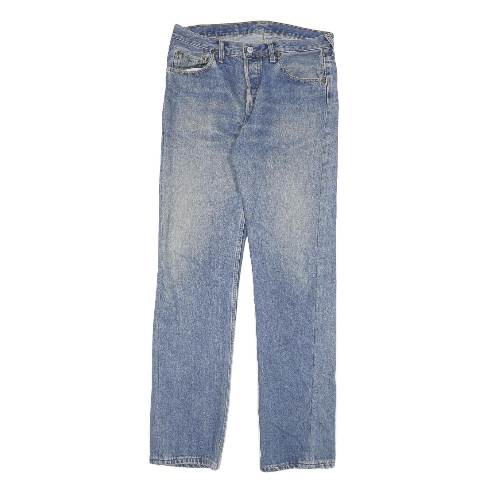 LEVI'S 501 Mens Jeans Blue Regular Straight Denim Light W32 L33 Button Fastening Refurbished - N/A refurbished available on Cerqular