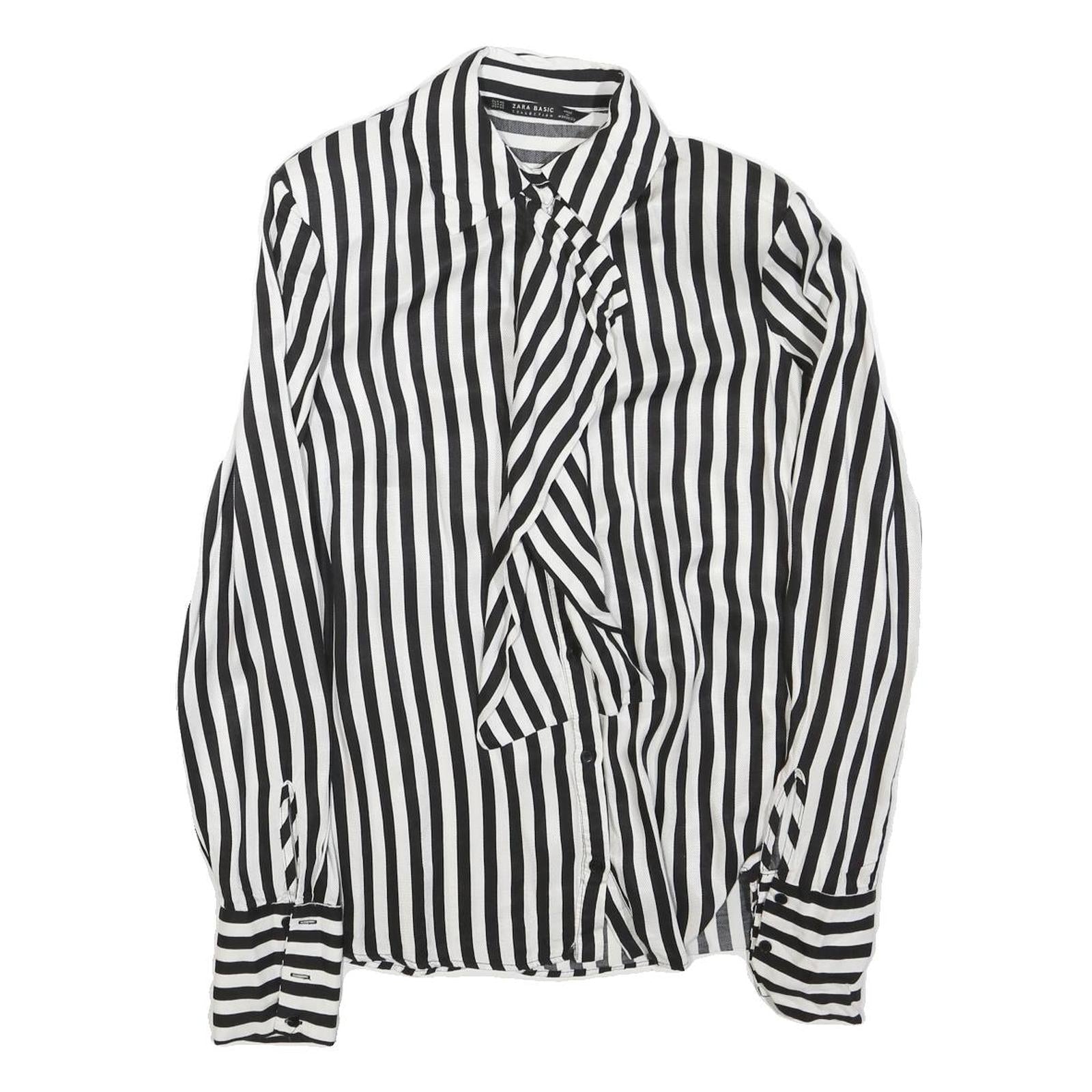 ZARA Womens Black & White Stripe Shirt Long Sleeve Button Neck S Stylish Refurbished - N/A refurbished available on Cerqular