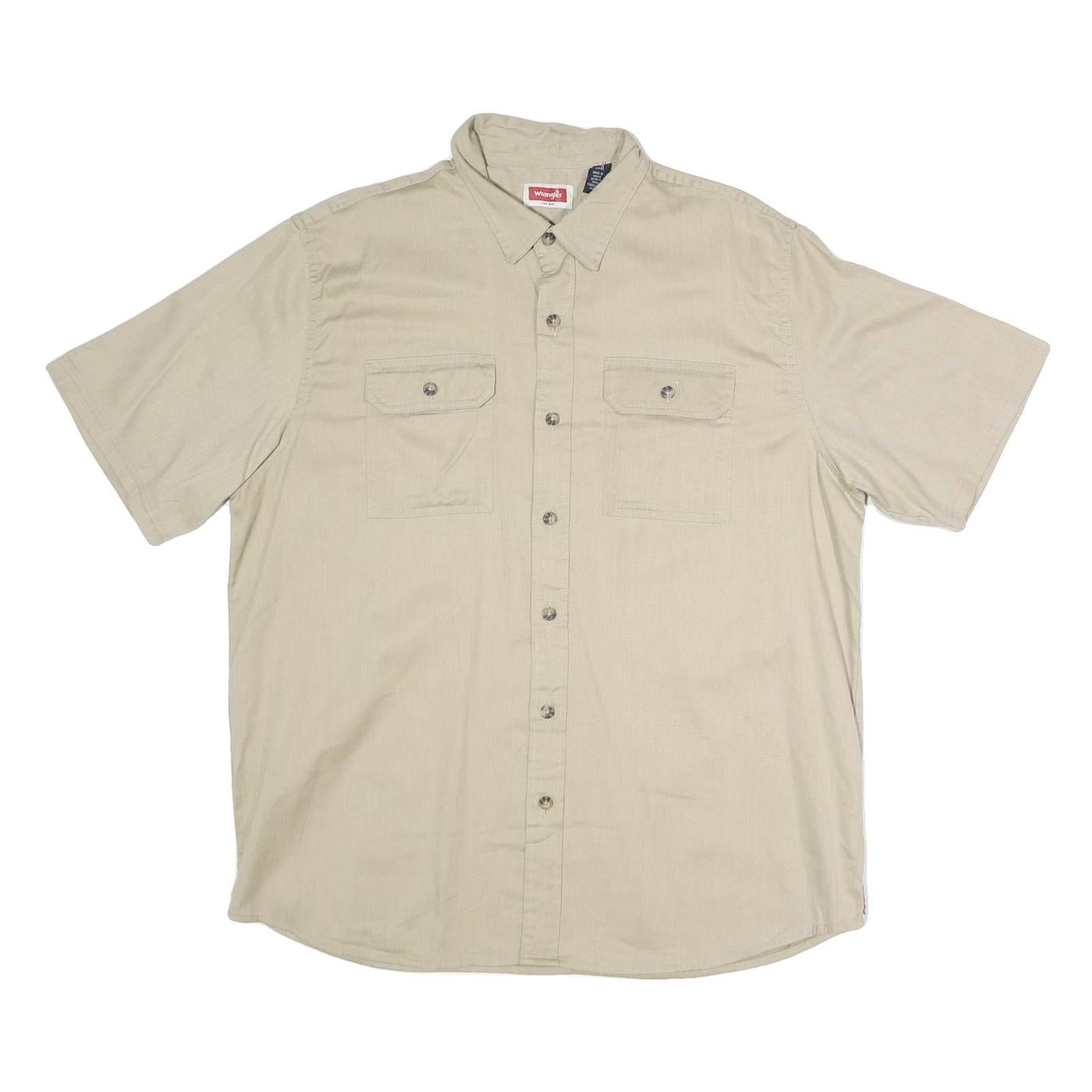 WRANGLER Mens Beige Short Sleeve Casual Cotton Blend Shirt L Button Pockets Refurbished - N/A refurbished available on Cerqular