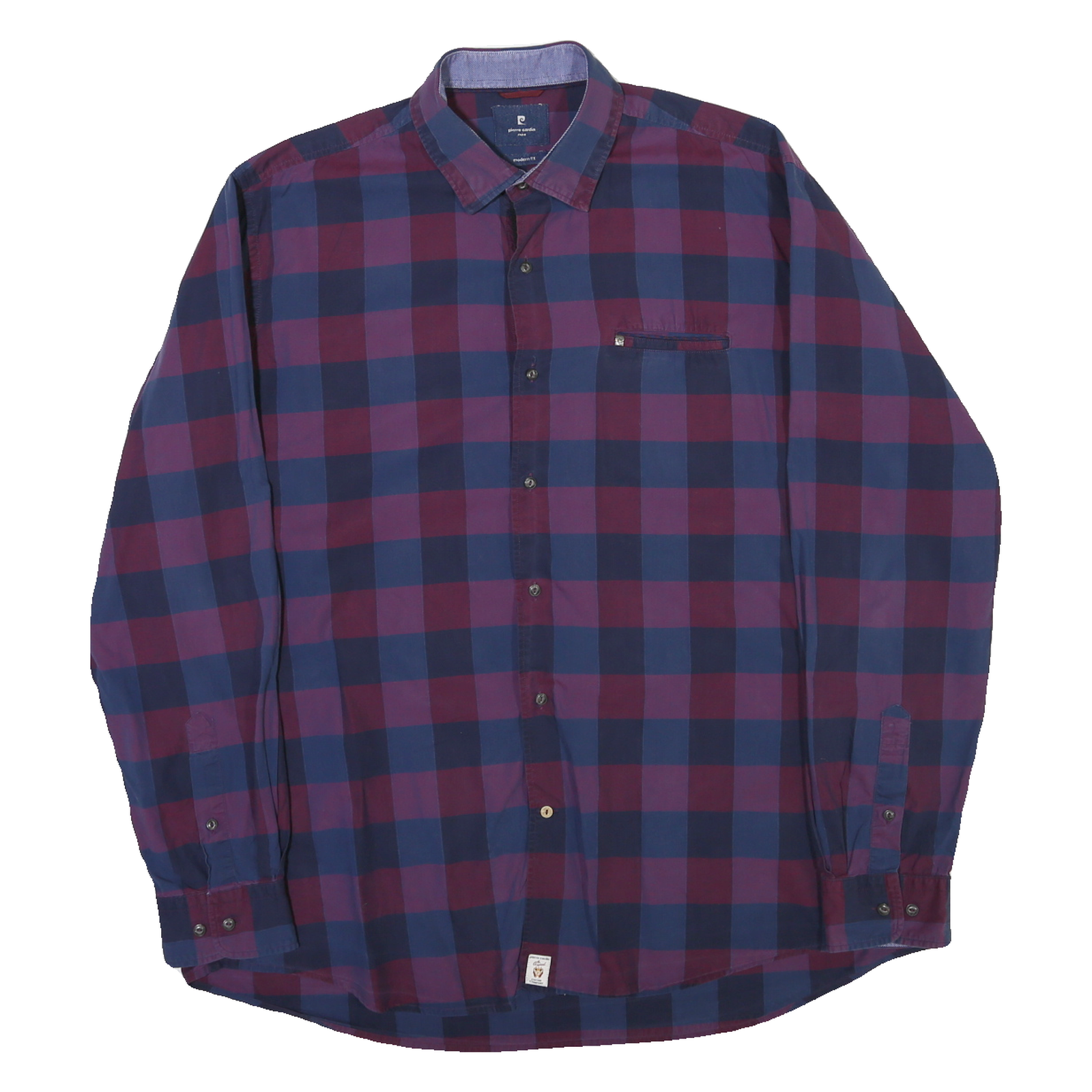 PIERRE CARDIN Mens Blue & Maroon Check Shirt L Modern Fit Cotton Refurbished - N/A refurbished available on Cerqular