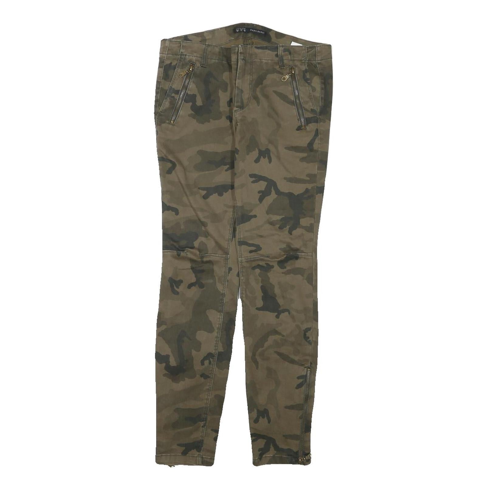 ZARA Womens Slim Fit Camouflage Cotton Blend Trousers W30 L28 Zipper Detail Refurbished - N/A refurbished available on Cerqular