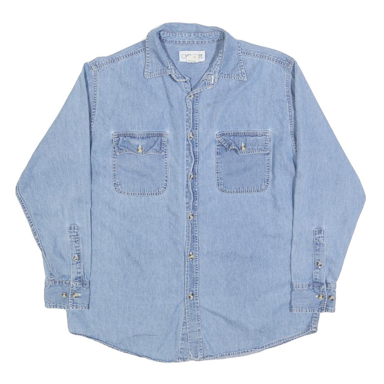 CHEROKEE Mens Blue Denim Shirt M Button Pocket Casual Workwear Long Sleeve Refurbished - N/A refurbished available on Cerqular