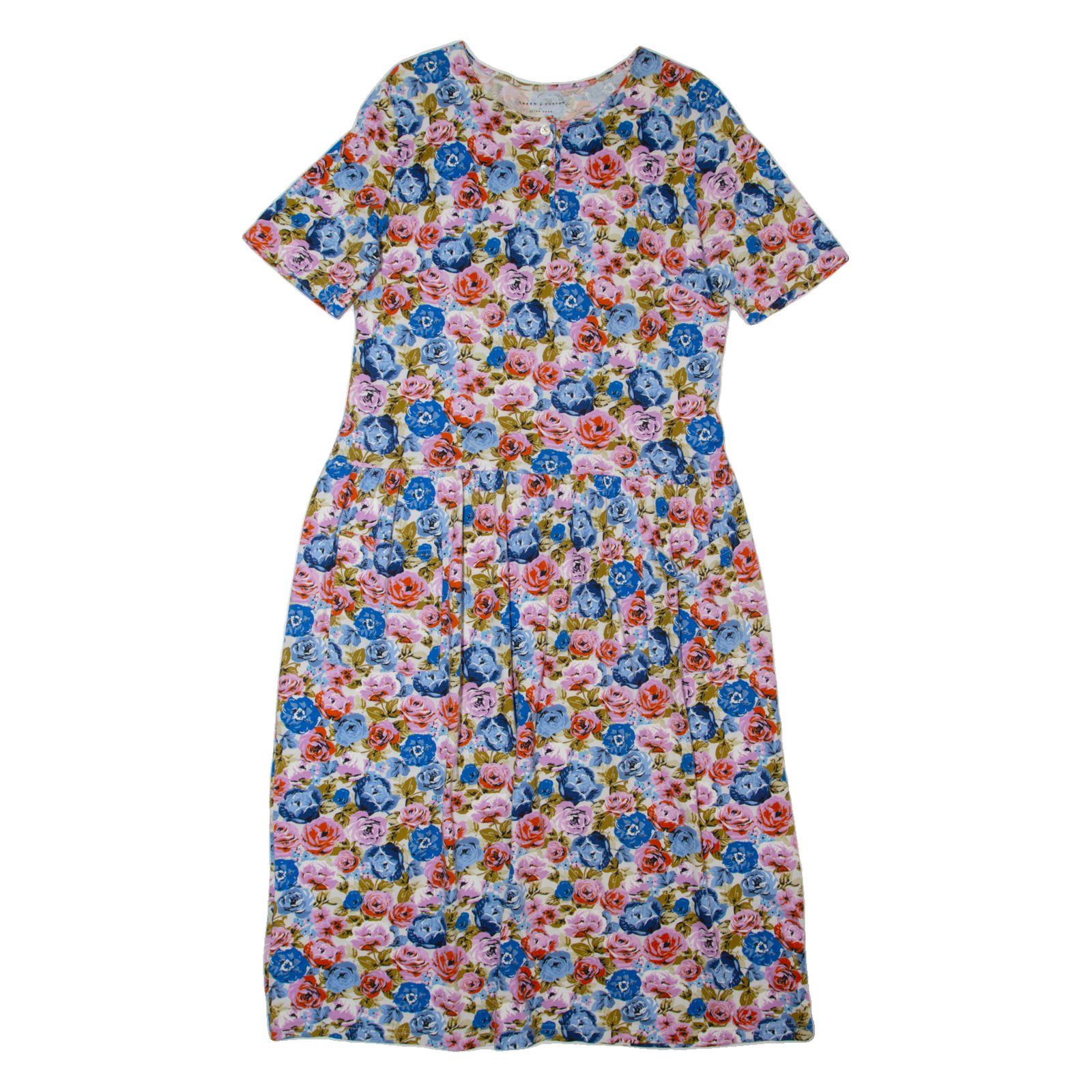 GREEN COTTON BY PETER HAAN Womens A-Line Dress Pink Floral Short Sleeve Long L Refurbished - N/A refurbished available on Cerqular