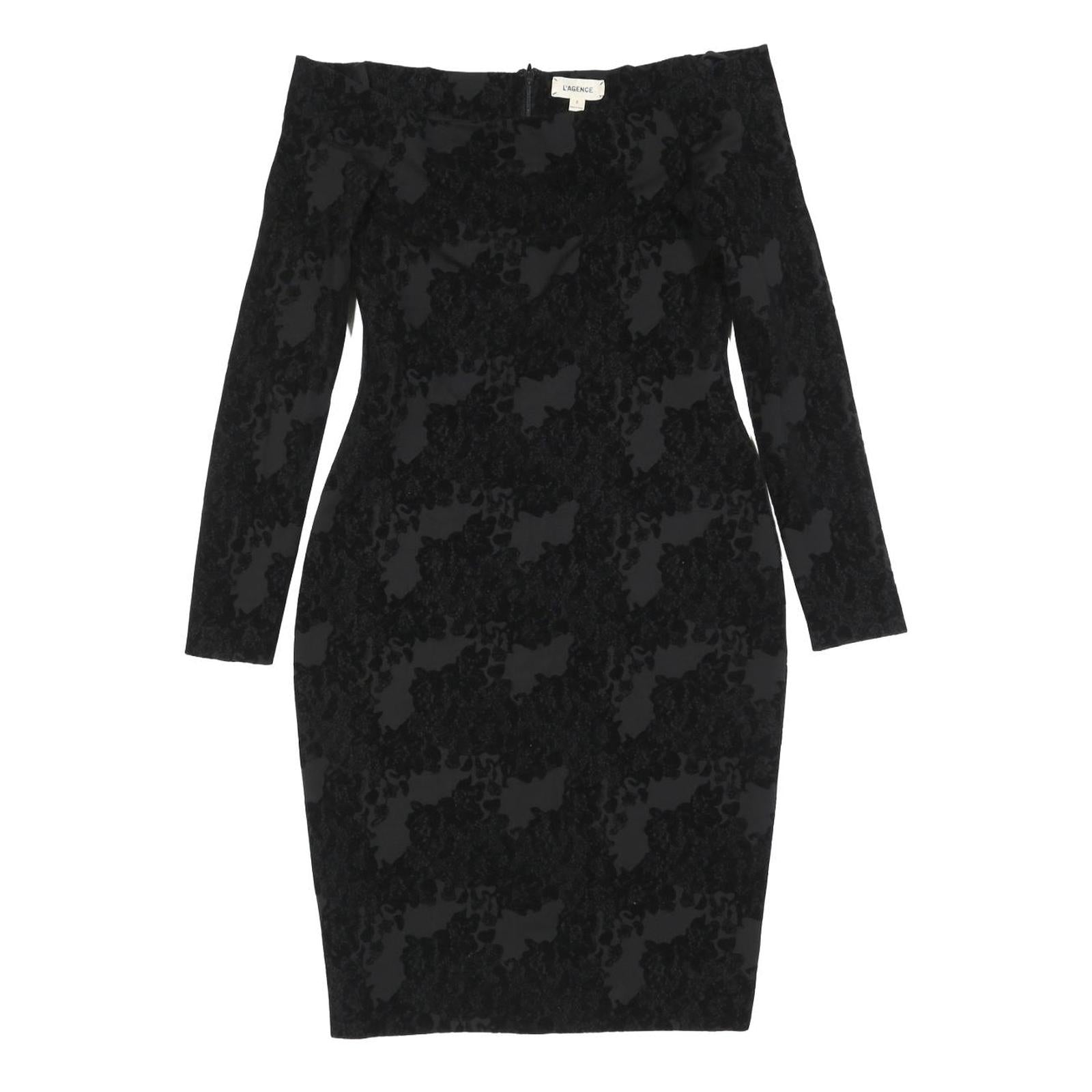 L'AGENCE Womens Black Cotton Blend Off The Shoulder Bodycon Dress Long Sleeve UK Refurbished - N/A refurbished available on Cerqular