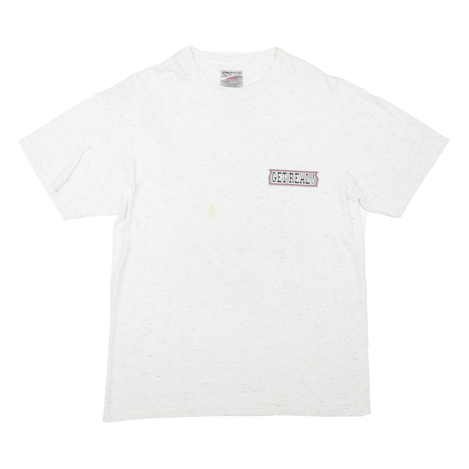ONEITA Mens White Slogan Graphic T-Shirt M Short Sleeve Crew Neck Sporting Refurbished - N/A refurbished available on Cerqular