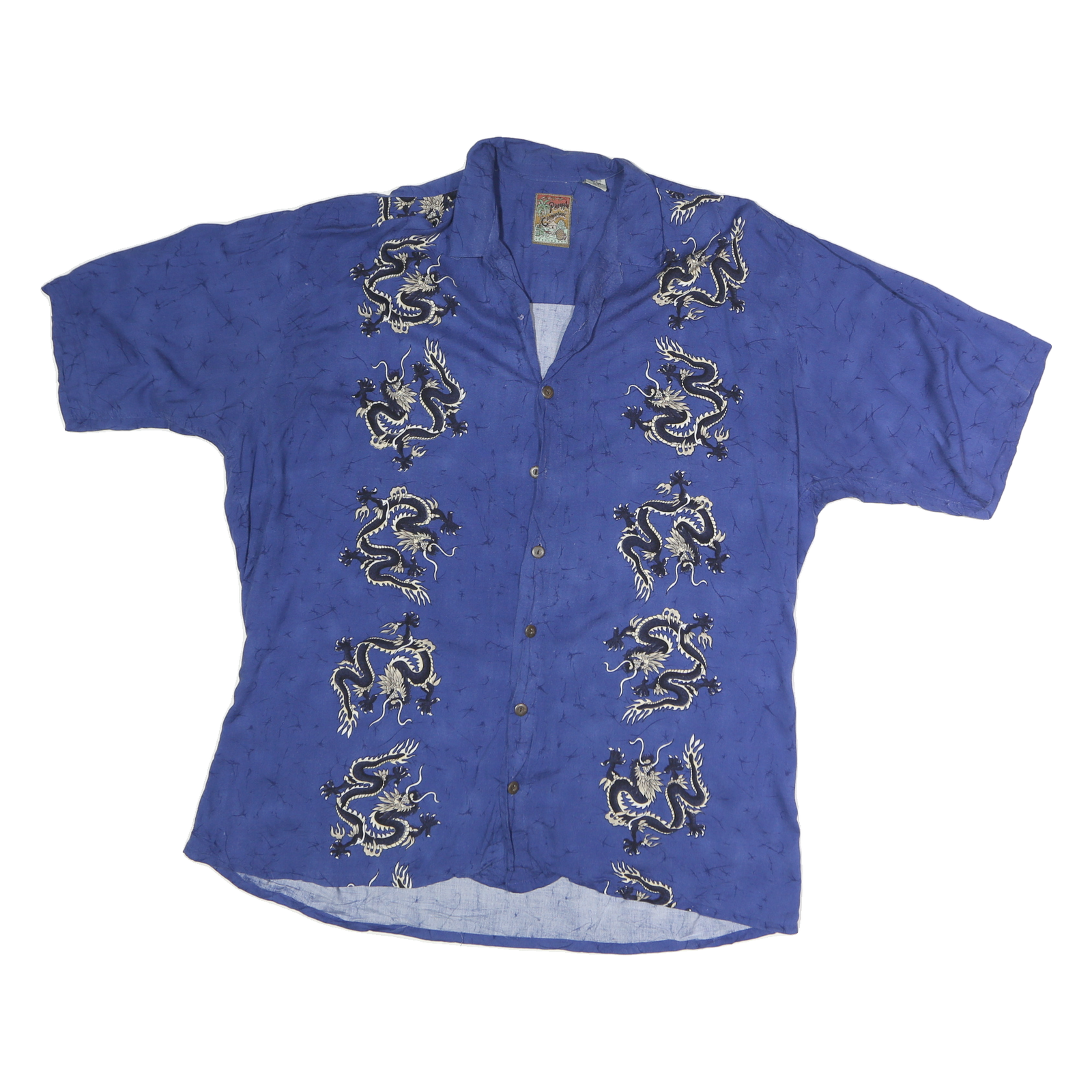 PINEAPPLE CONNECTIONS Mens Blue Cotton Shirt M Button Front Dragon Print Casual Refurbished - N/A refurbished available on Cerqular