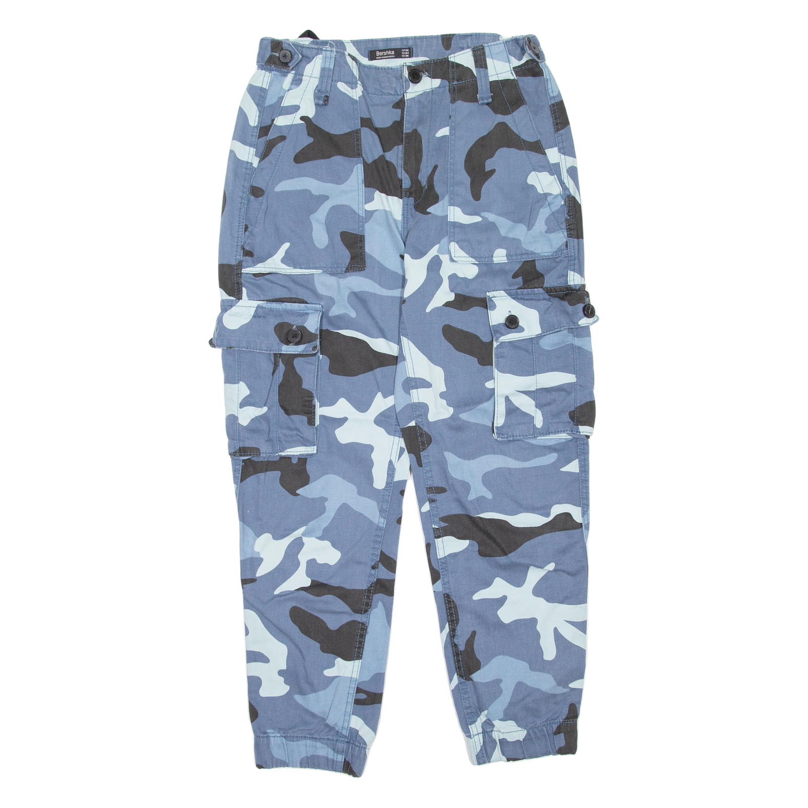 BERSHKA Camo Womens Trousers Blue Regular Tapered W28 L24 Refurbished - N/A refurbished available on Cerqular