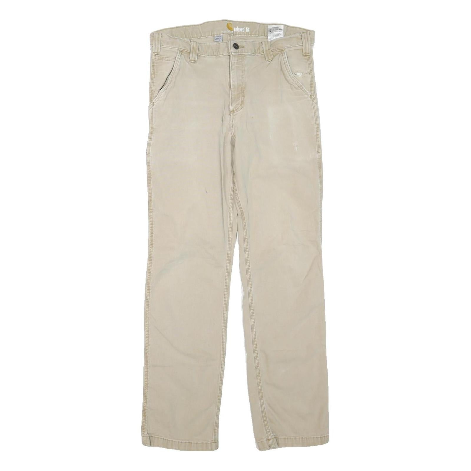 CARHARTT Mens Cotton Blend Beige Regular Fit Straight Leg Trousers W34 L32 Refurbished - N/A refurbished available on Cerqular