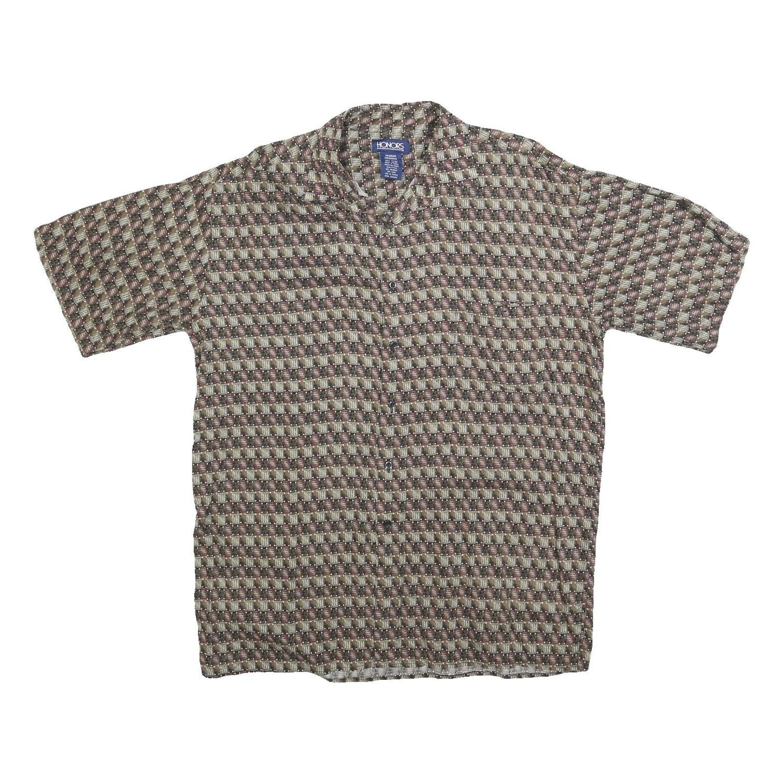 HONORS Mens Brown Pattern Rayon Shirt M Casual Button Front Short Sleeve Refurbished - N/A refurbished available on Cerqular