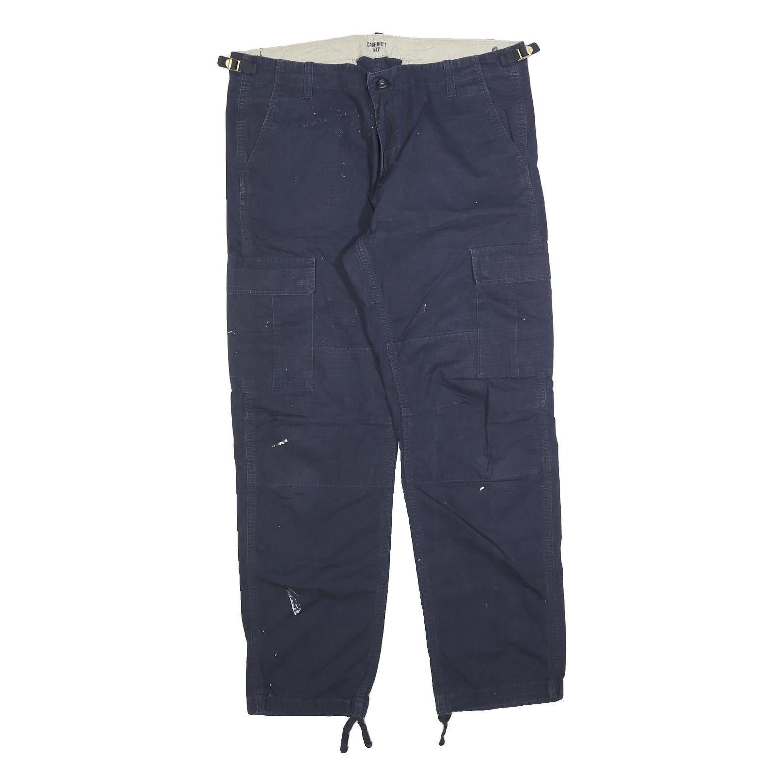 CARHARTT Mens Cotton Blend Navy Regular Straight Trousers W36 L32 Utility Refurbished - N/A refurbished available on Cerqular